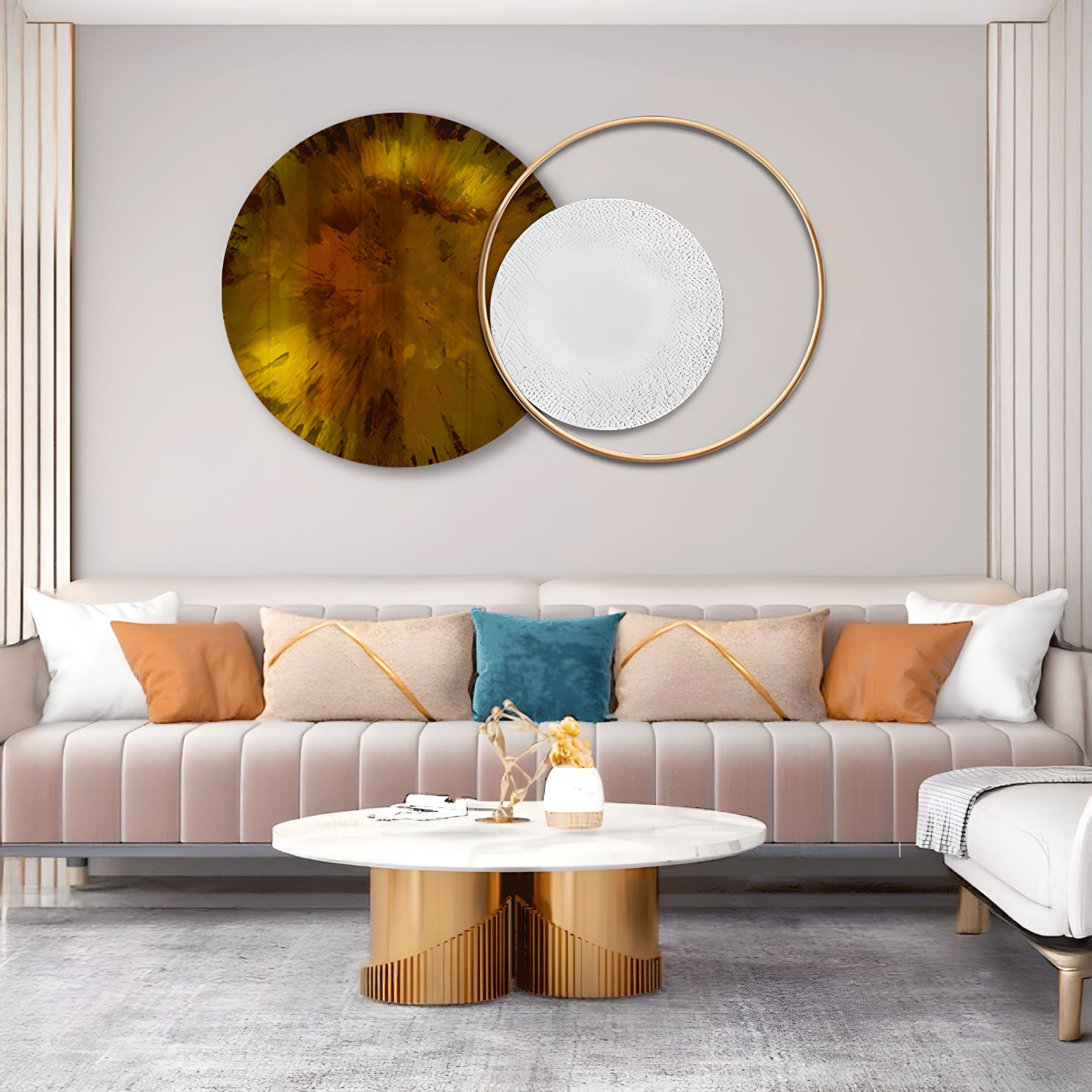 Auricara Amber White Disc & Metal Ring 3D Wall Art
