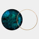 Auricara Emerald Disc & Metal Ring 3D Wall Art featuring a circular acrylic disc with deep emerald and teal crystalline tones beside a polished gold iron ring, shown on a light grey background.
