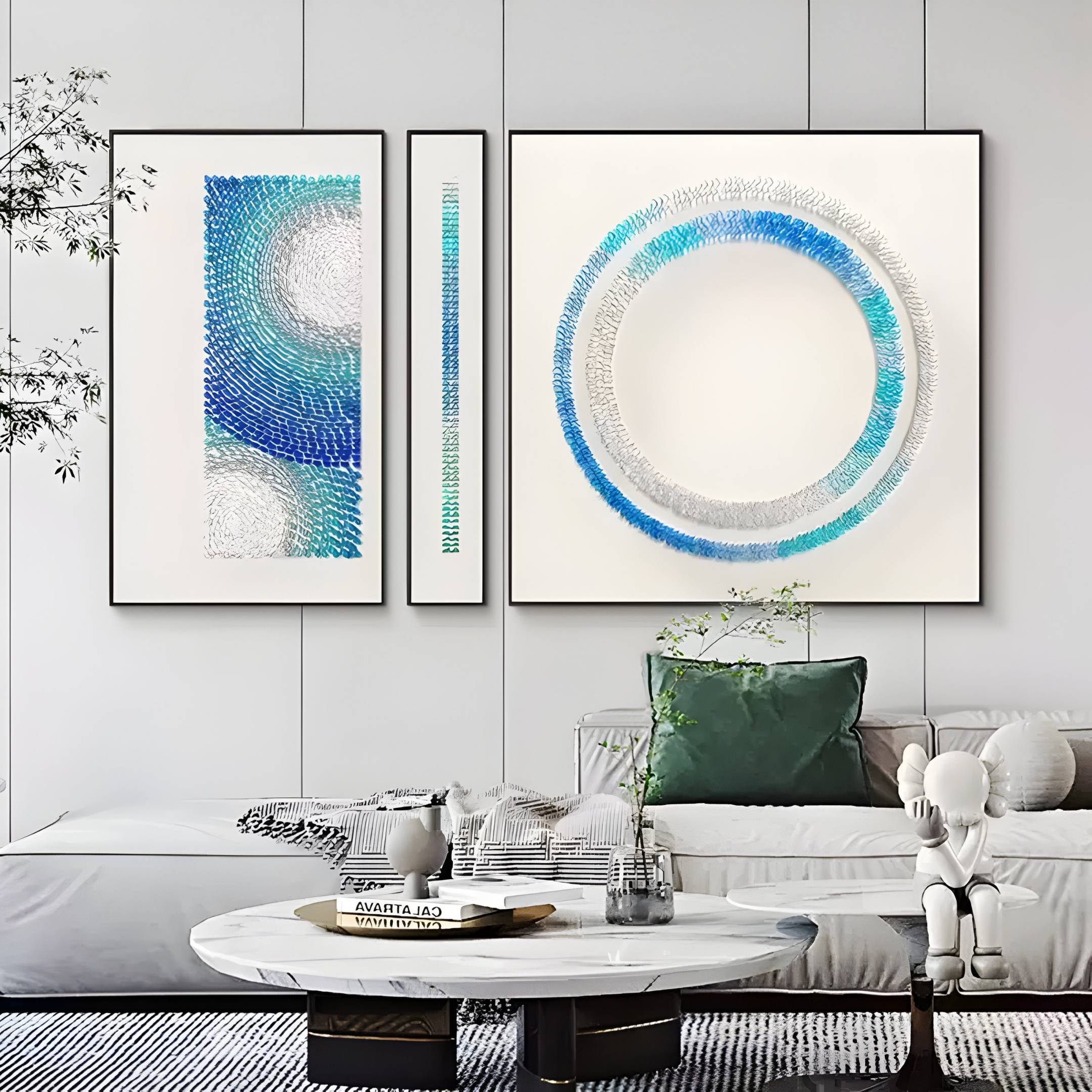 Virelium 3-Set Azure Gradient Double Ring I Acrylic 3D Wall Art