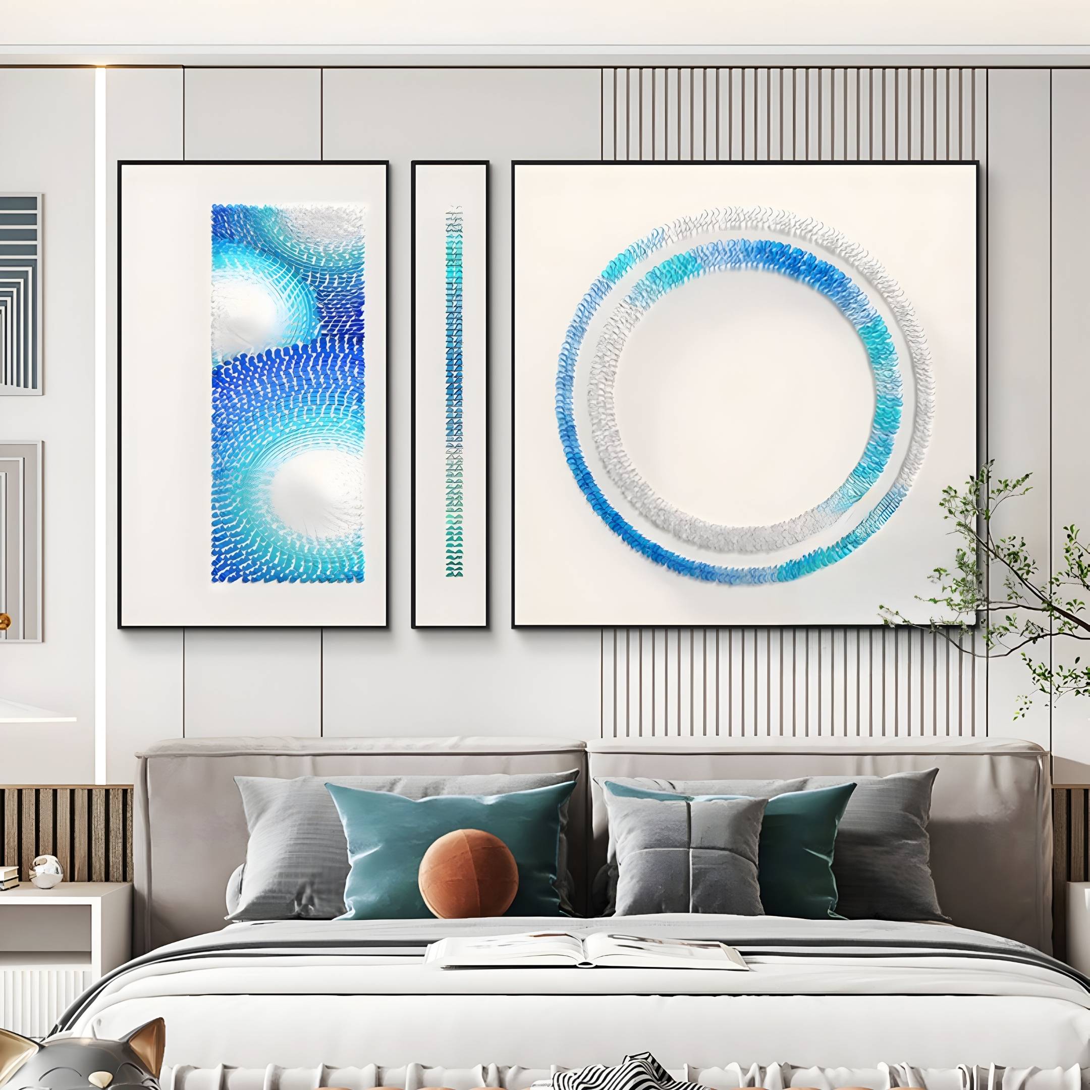 Virelium 3-Set Azure Gradient Double Ring II Acrylic 3D Wall Art