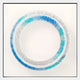 Virelium Azure Gradient Double Ring Acrylic 3D Wall Art by Giant Sculptures, showing two interlocking rings of textured acrylic scales in white-to-azure ombré on a white ground in a slim black frame.