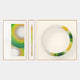 Virelium 3-Set Verdant Gradient Single Ring I Acrylic 3D Wall Art featuring a vertical panel, linear accent, and circular motif in green, yellow, and white on a light background.
