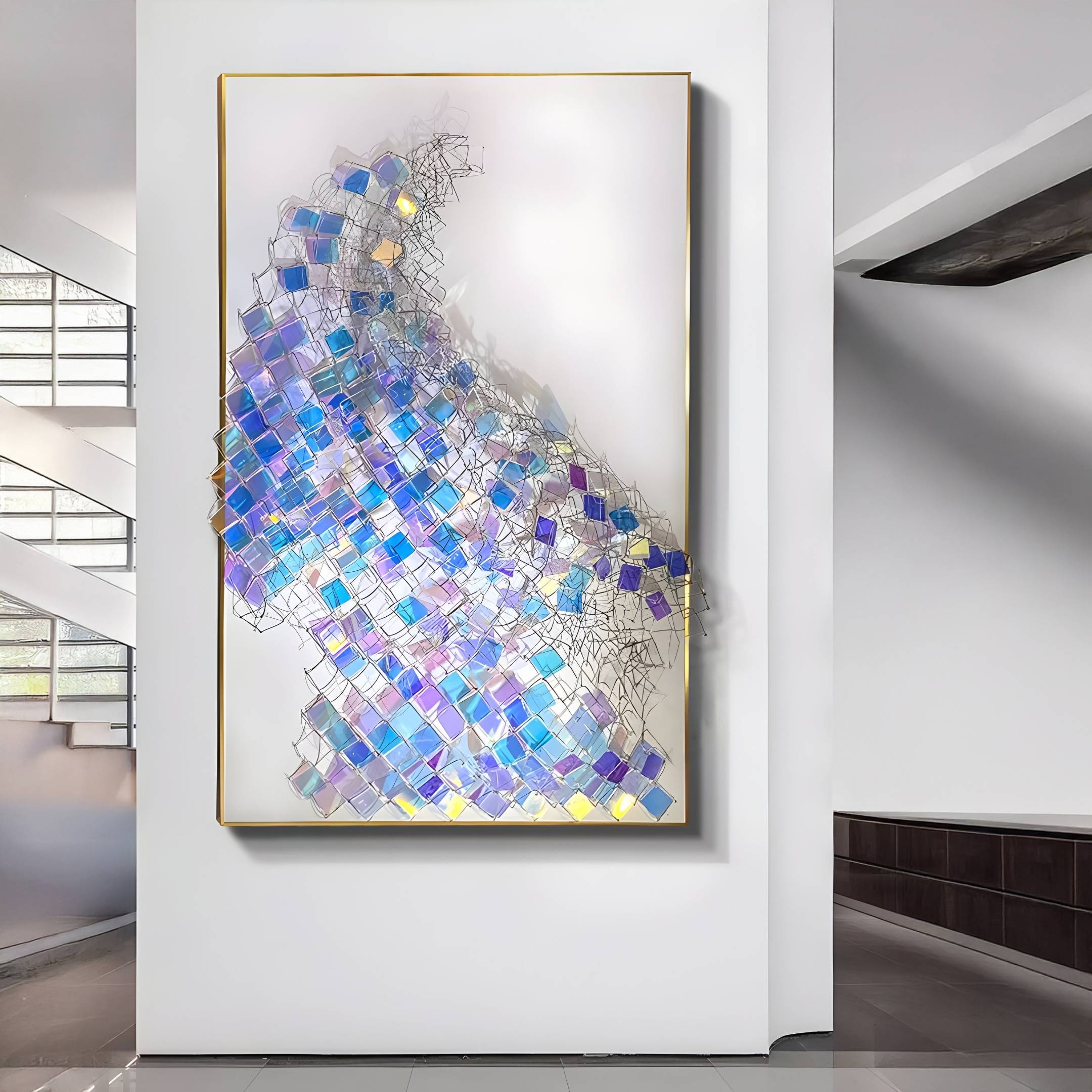 Prismara Azure Wave Iridescent Mesh 3D Acrylic Wall Art