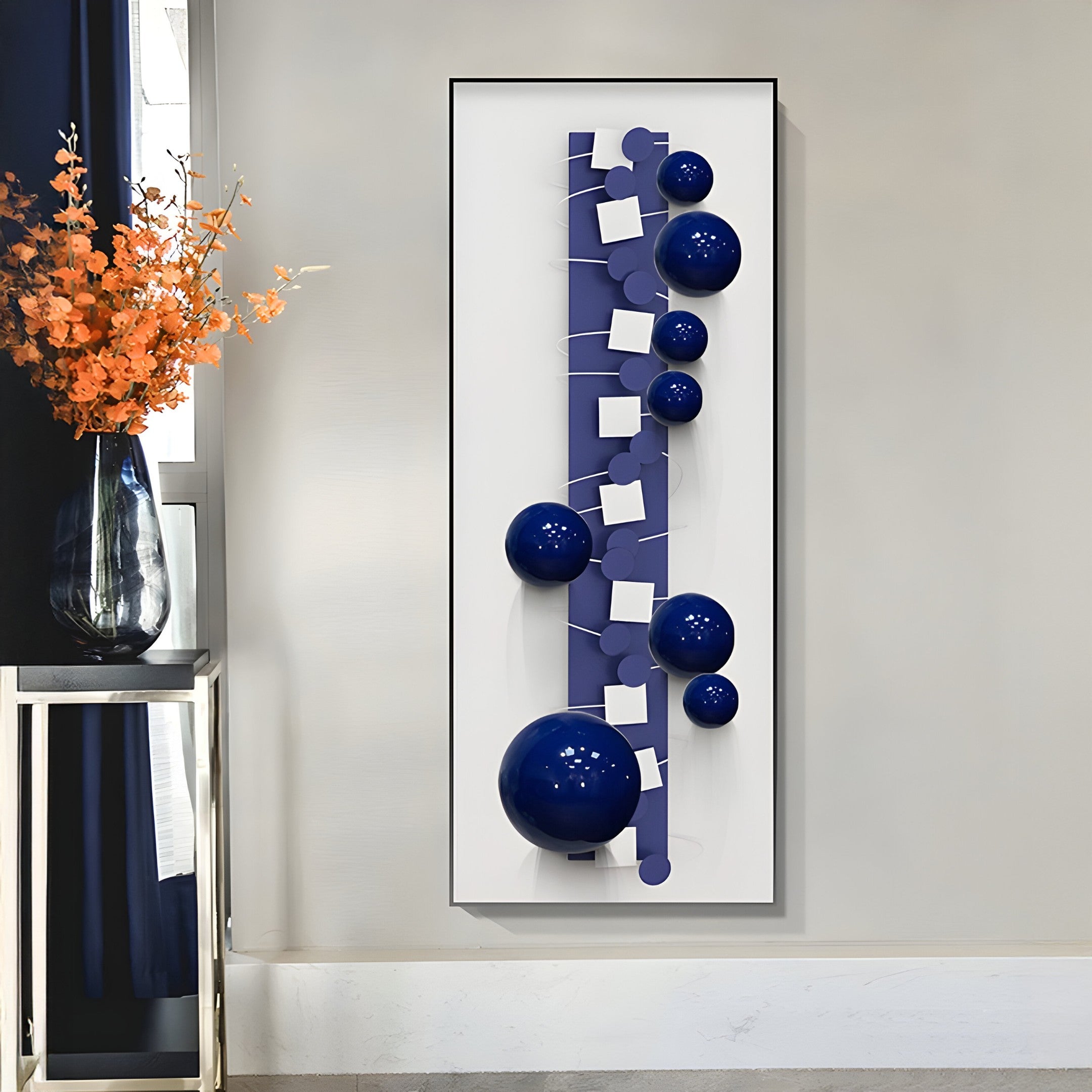 Orbevo White & Blue Sphere Vertical 3D Acrylic Wall Art