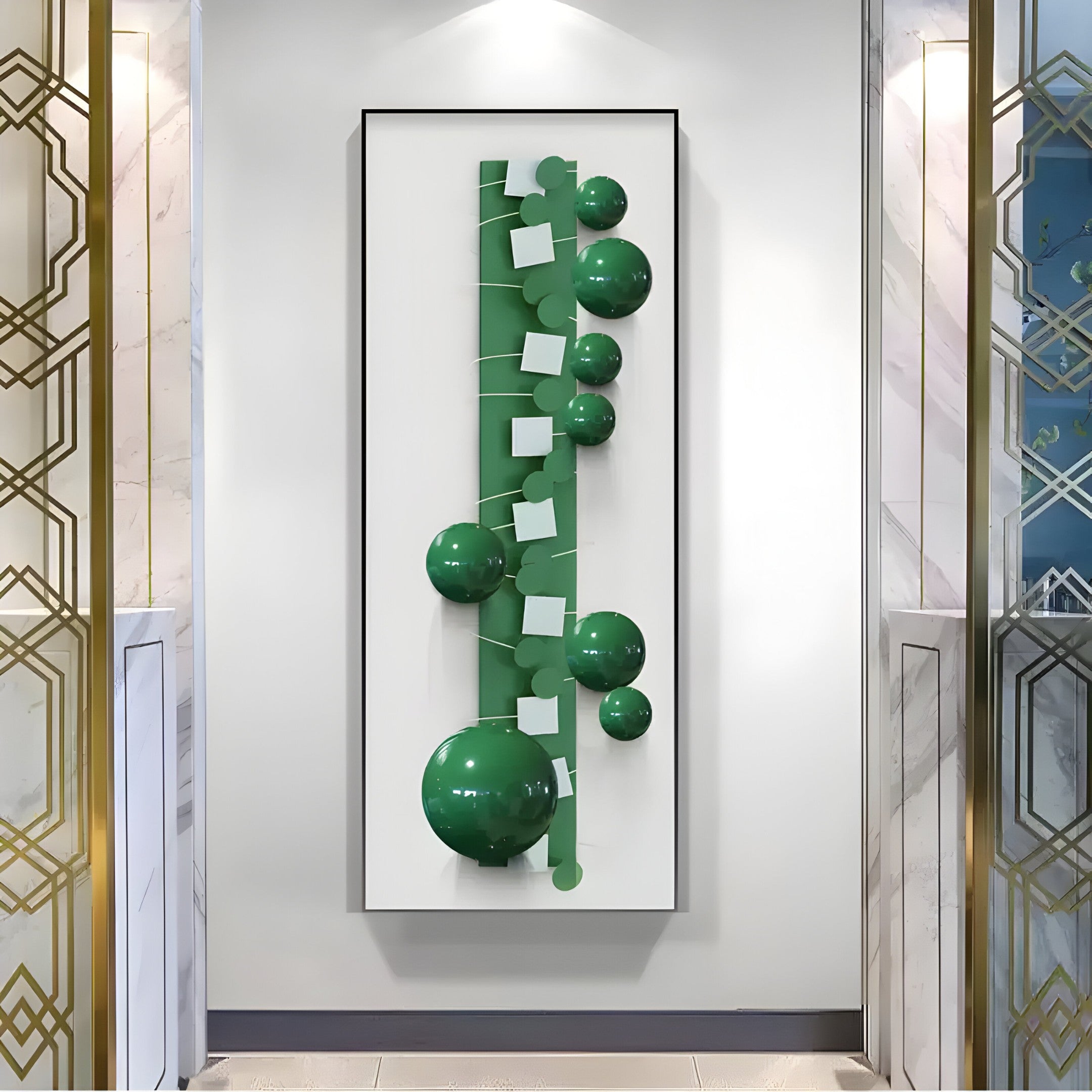 Orbevo White & Green Sphere Vertical 3D Acrylic Wall Art
