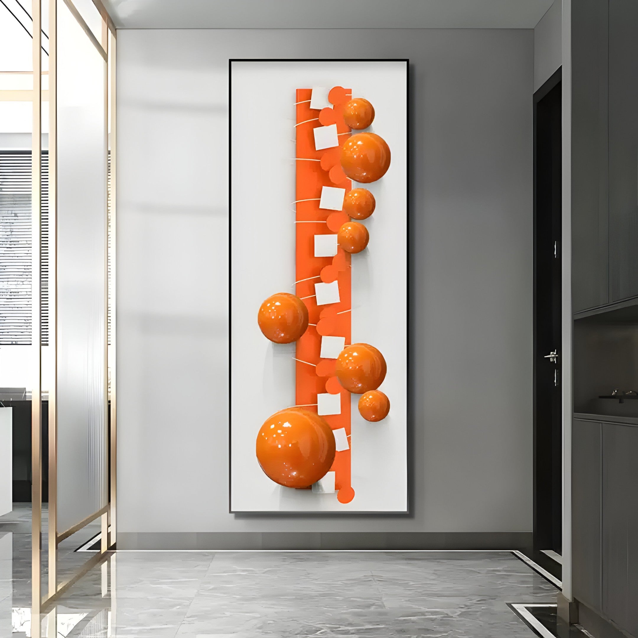 Orbevo White & Orange Sphere Vertical 3D Acrylic Wall Art