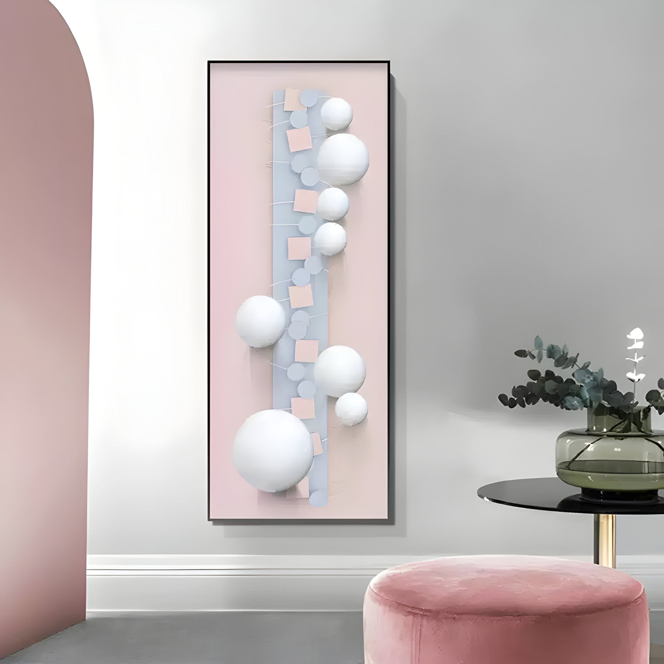 Orbevo Pink & White Sphere Vertical 3D Acrylic Wall Art