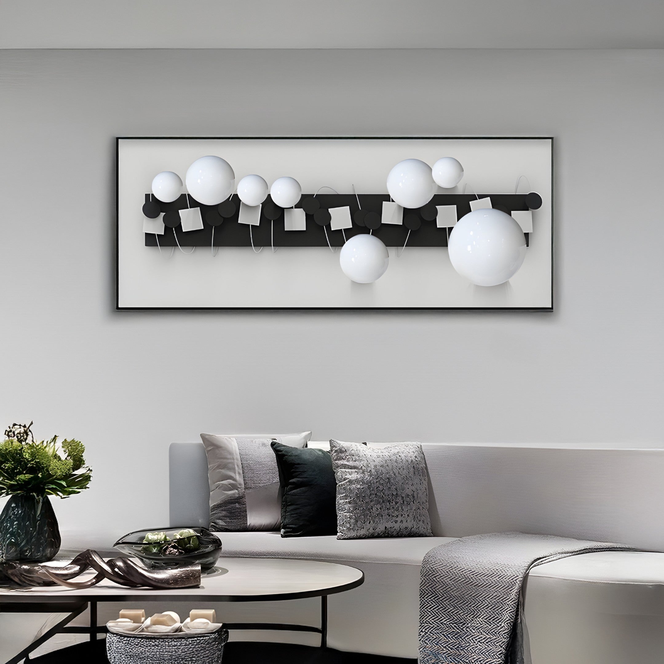 Orbevo Black & White Sphere Vertical 3D Acrylic Wall Art