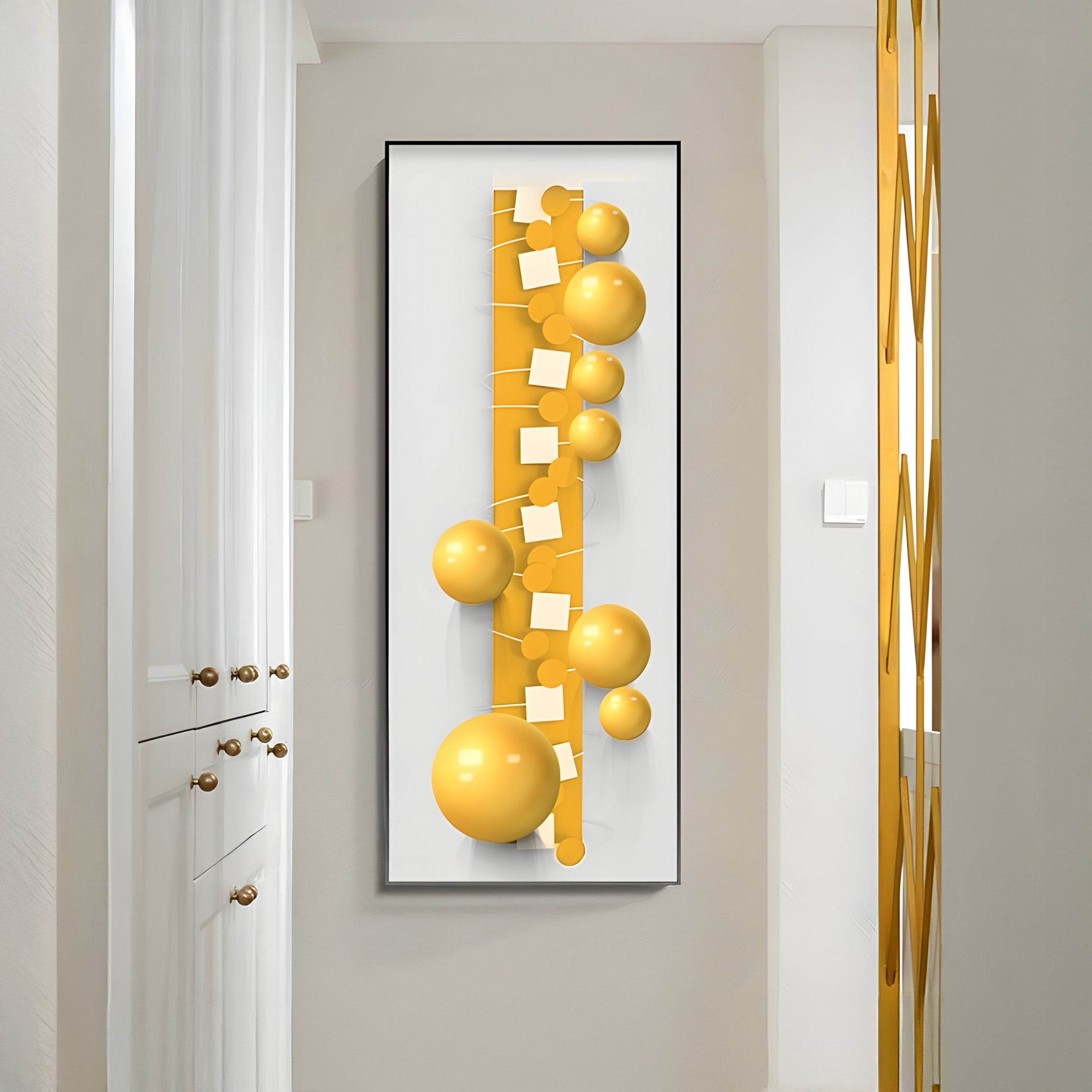 Orbevo White & Yellow Sphere Vertical 3D Acrylic Wall Art