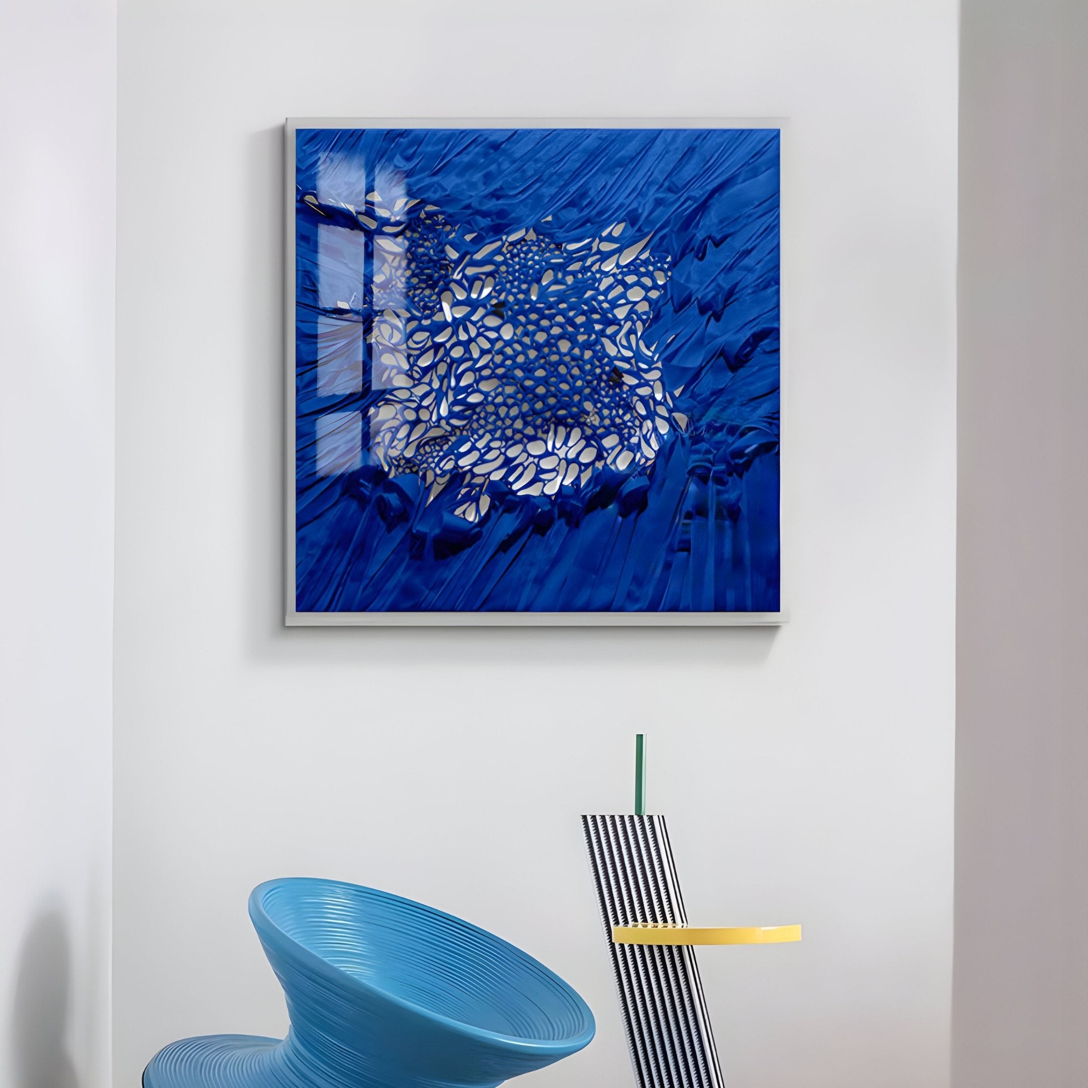 Velorra Royal Blue Bloom Ribbon Acrylic Frame 3D Wall Art