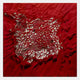 Velorra Crimson Red Bloom Ribbon Frameless 3D Wall Art featuring a central cluster of petal-like ribbon loops over a deep red pleated ribbon surface with silver-toned accents.