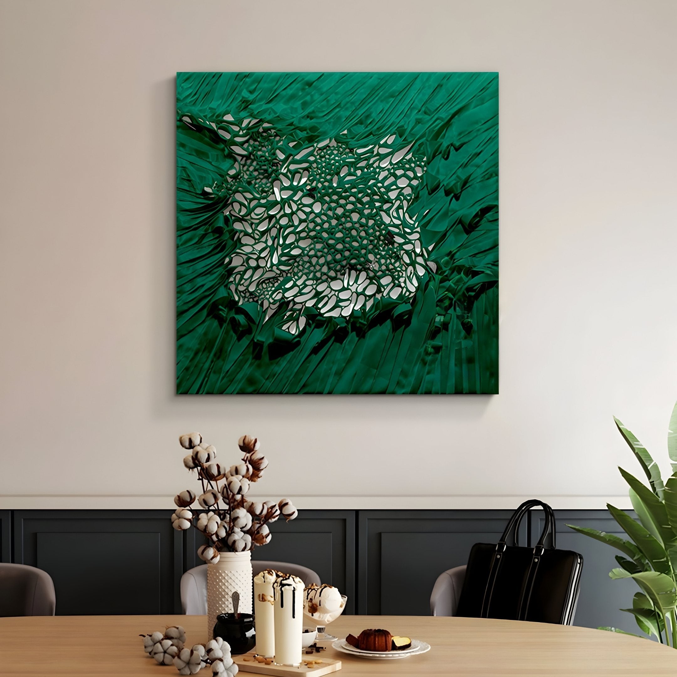 Velorra Emerald Green Bloom Ribbon Frameless 3D Wall Art