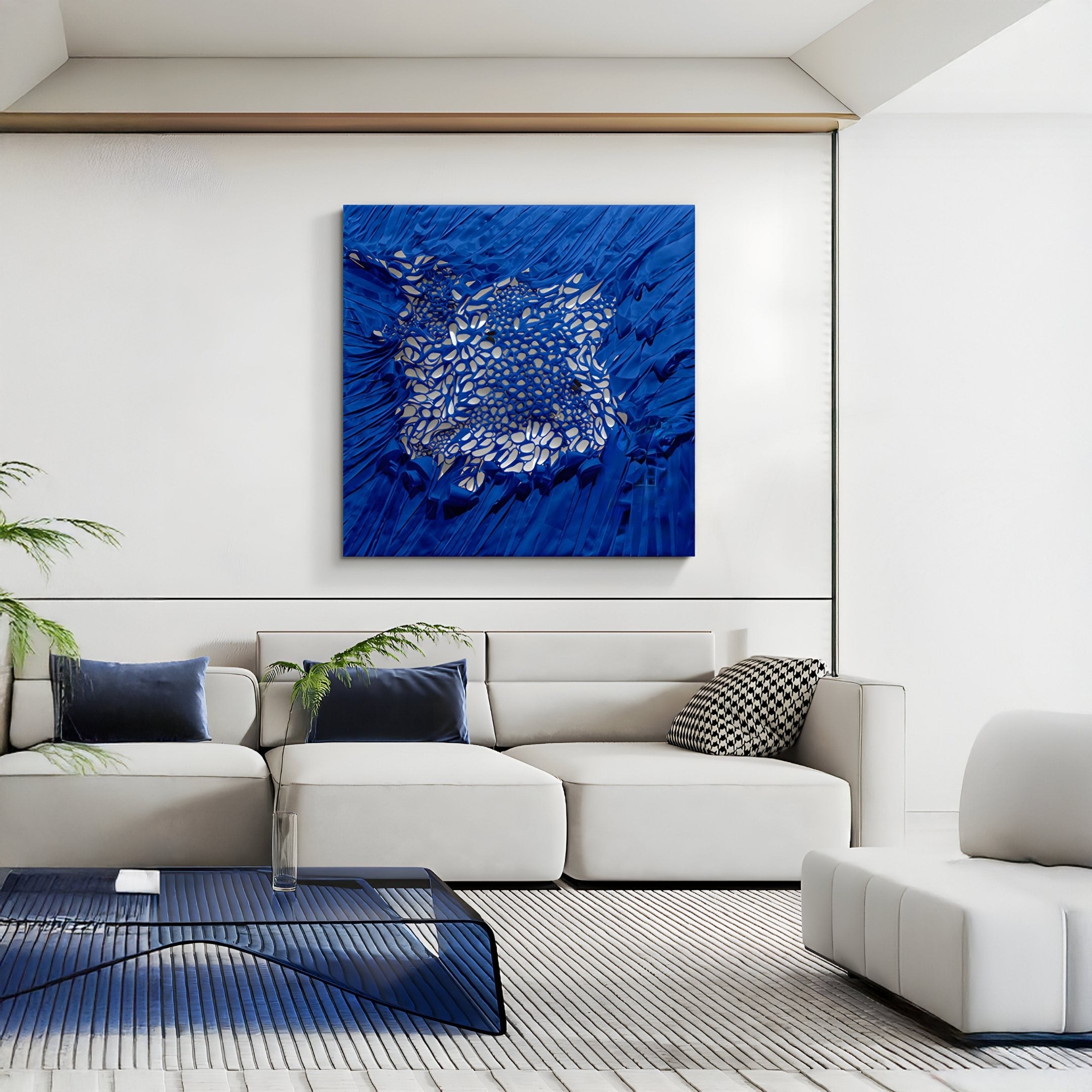 Velorra Royal Blue Bloom Ribbon Frameless 3D Wall Art