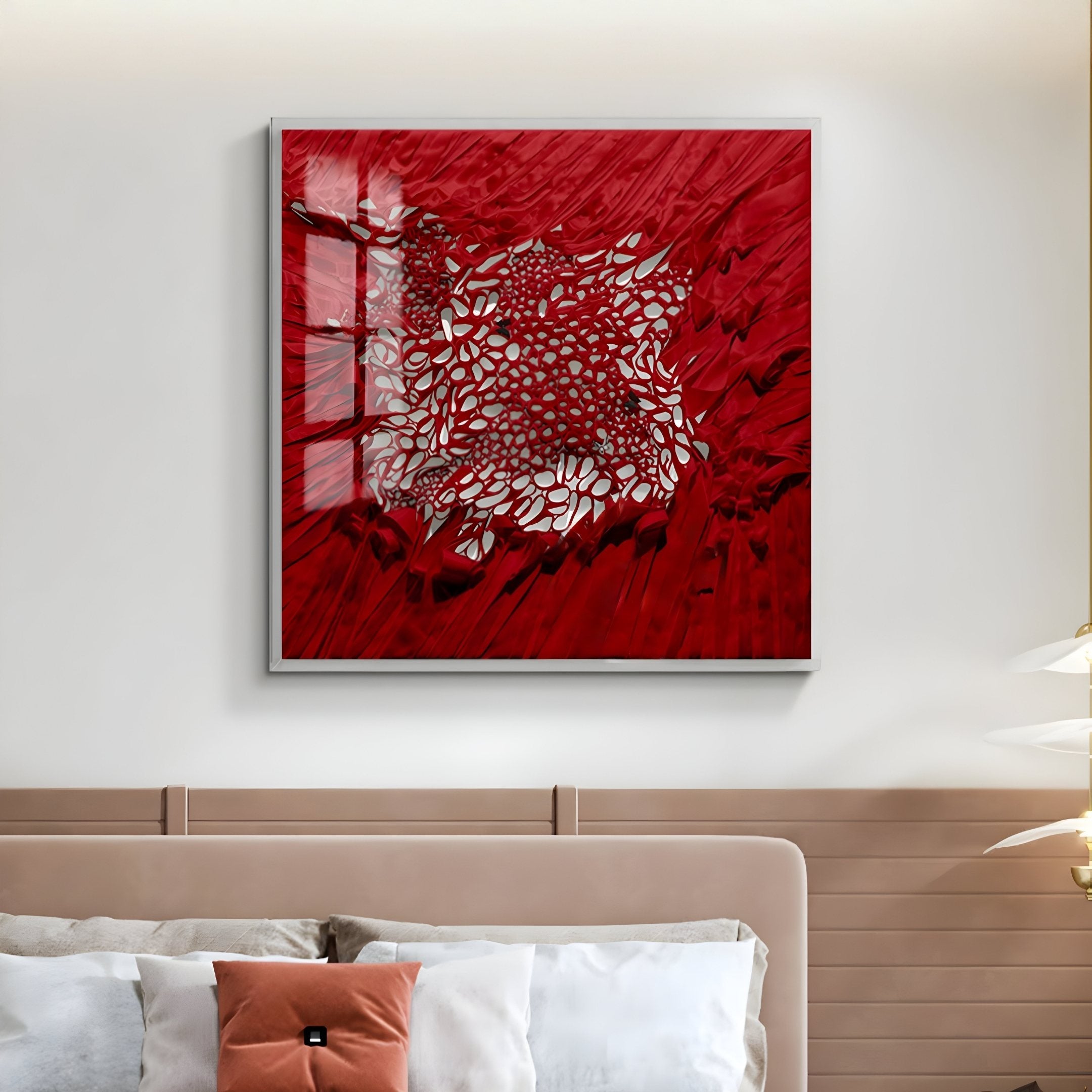 Velorra Crimson Red Bloom Ribbon Acrylic Frame 3D Wall Art
