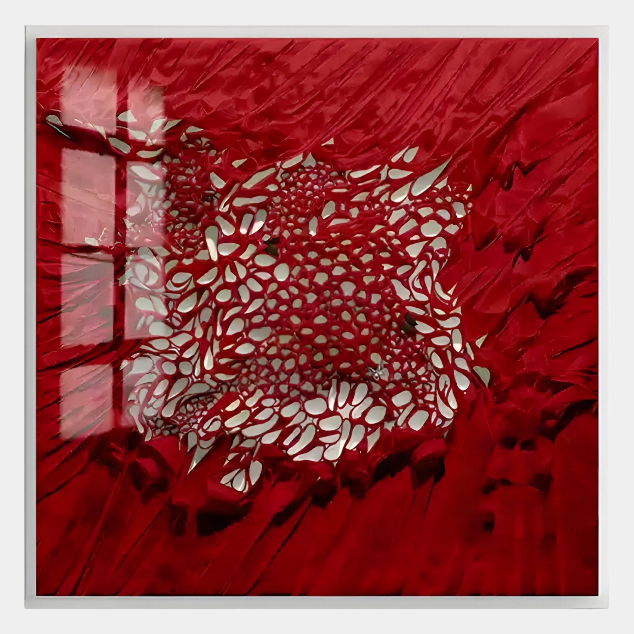 Velorra Crimson Red Bloom Ribbon Acrylic Frame 3D Wall Art