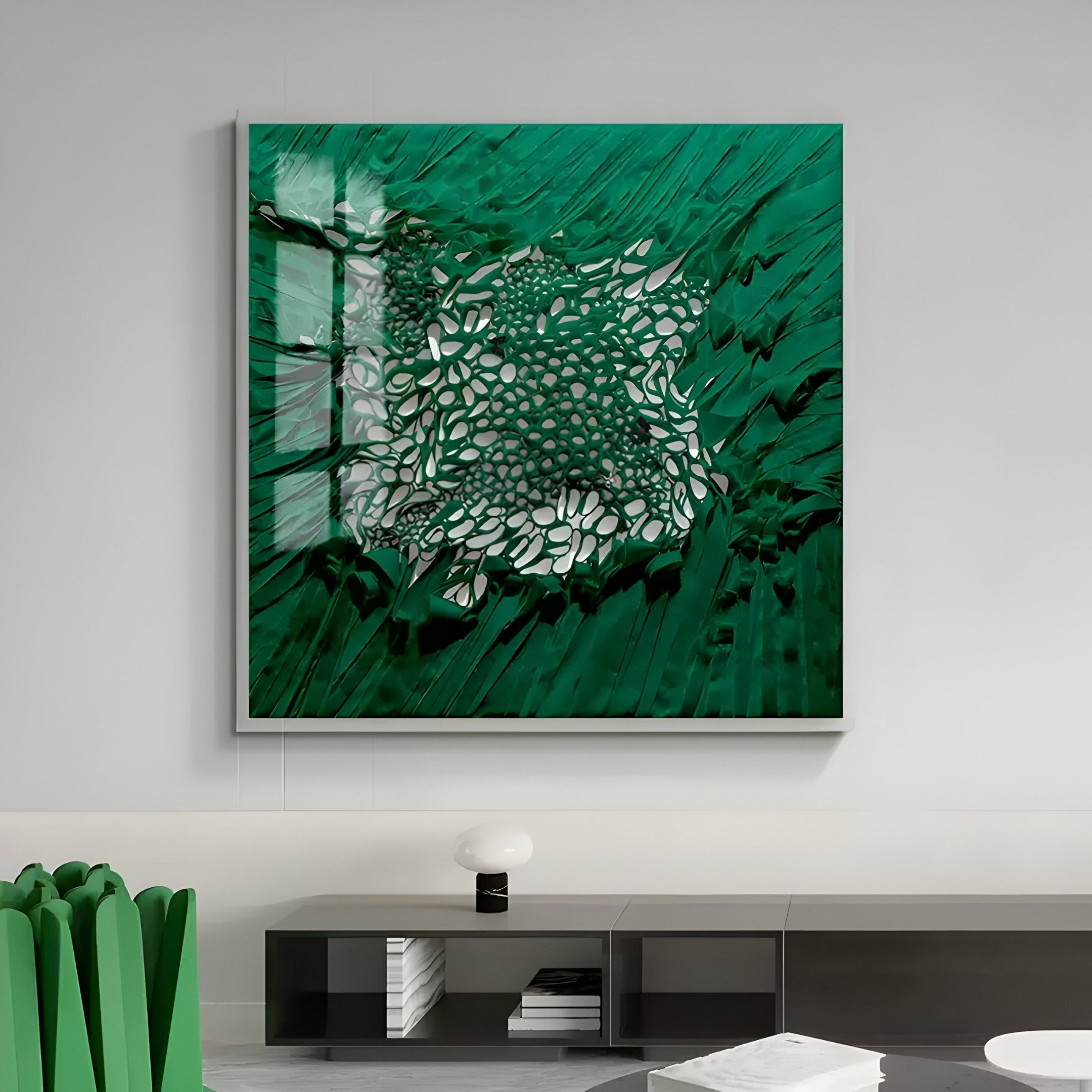 Velorra Emerald Green Bloom Ribbon Acrylic Frame 3D Wall Art