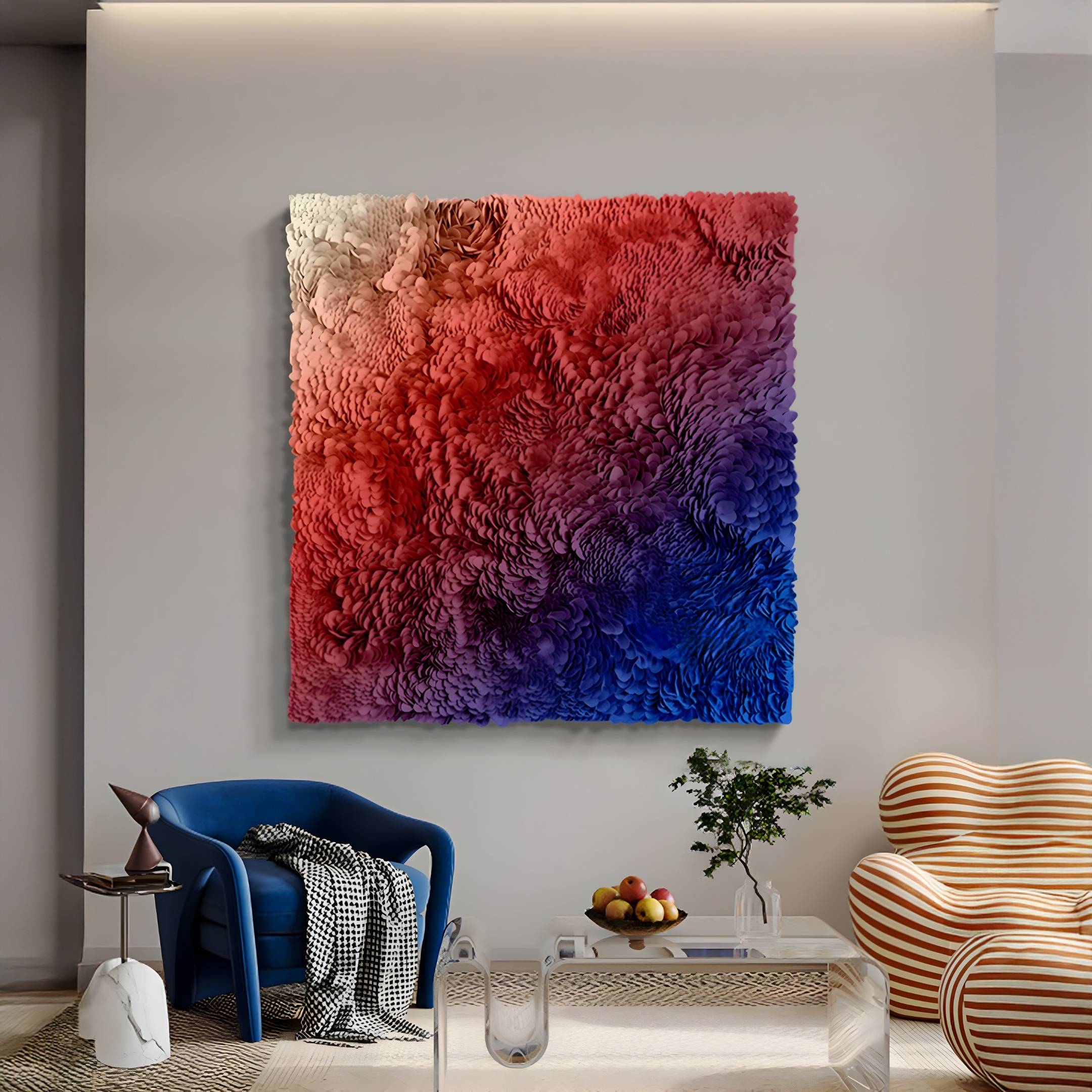 Auralith Rouge & Blue Fade Layered Leather 3D Wall Art