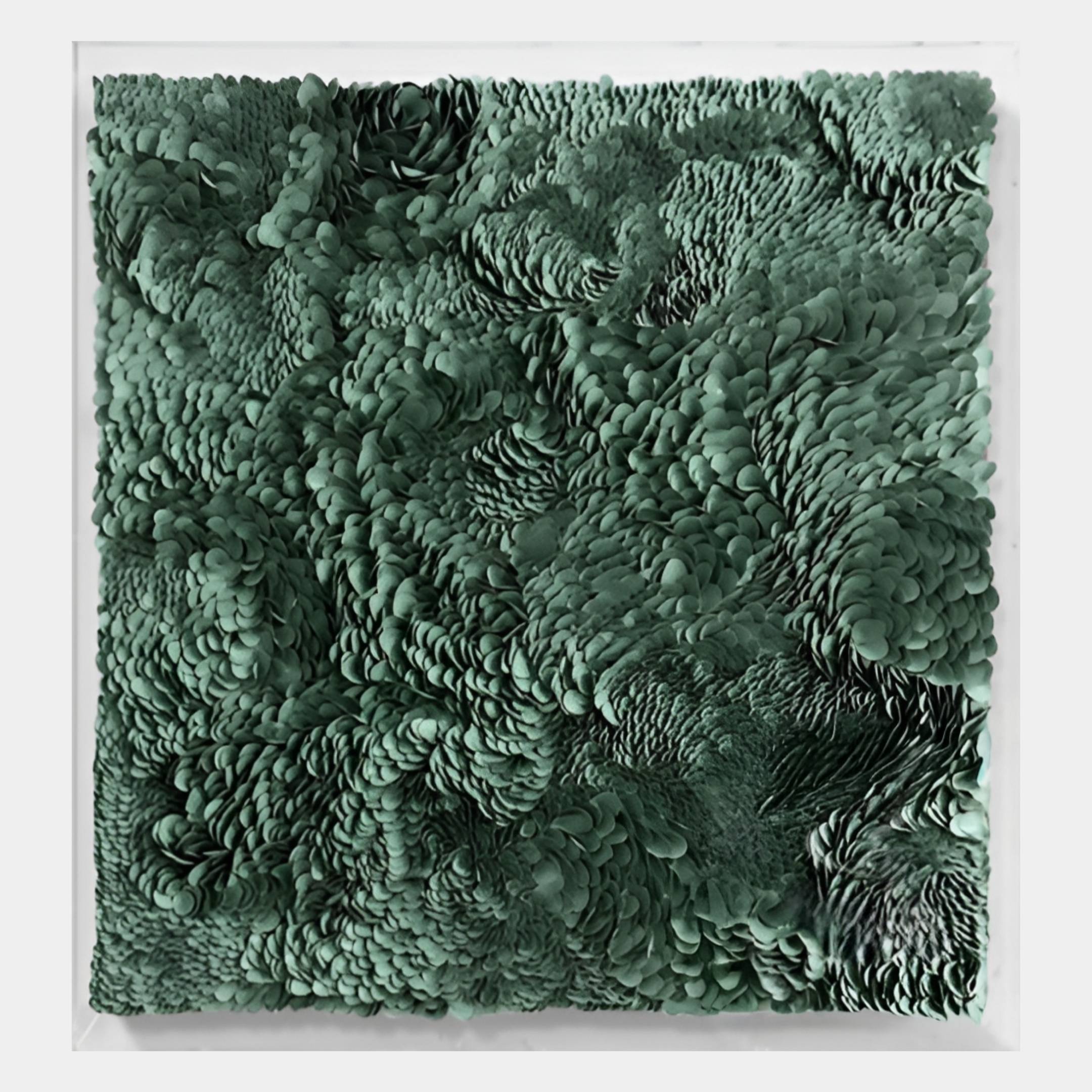 Auralith Deep Green Layered Leather & Acrylic 3D Wall Art