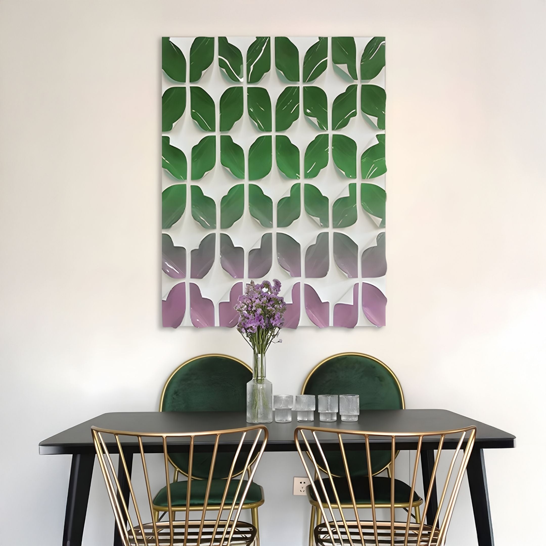 Foliora Green & Orchid Grid Leaf Acrylic 3D Wall Art