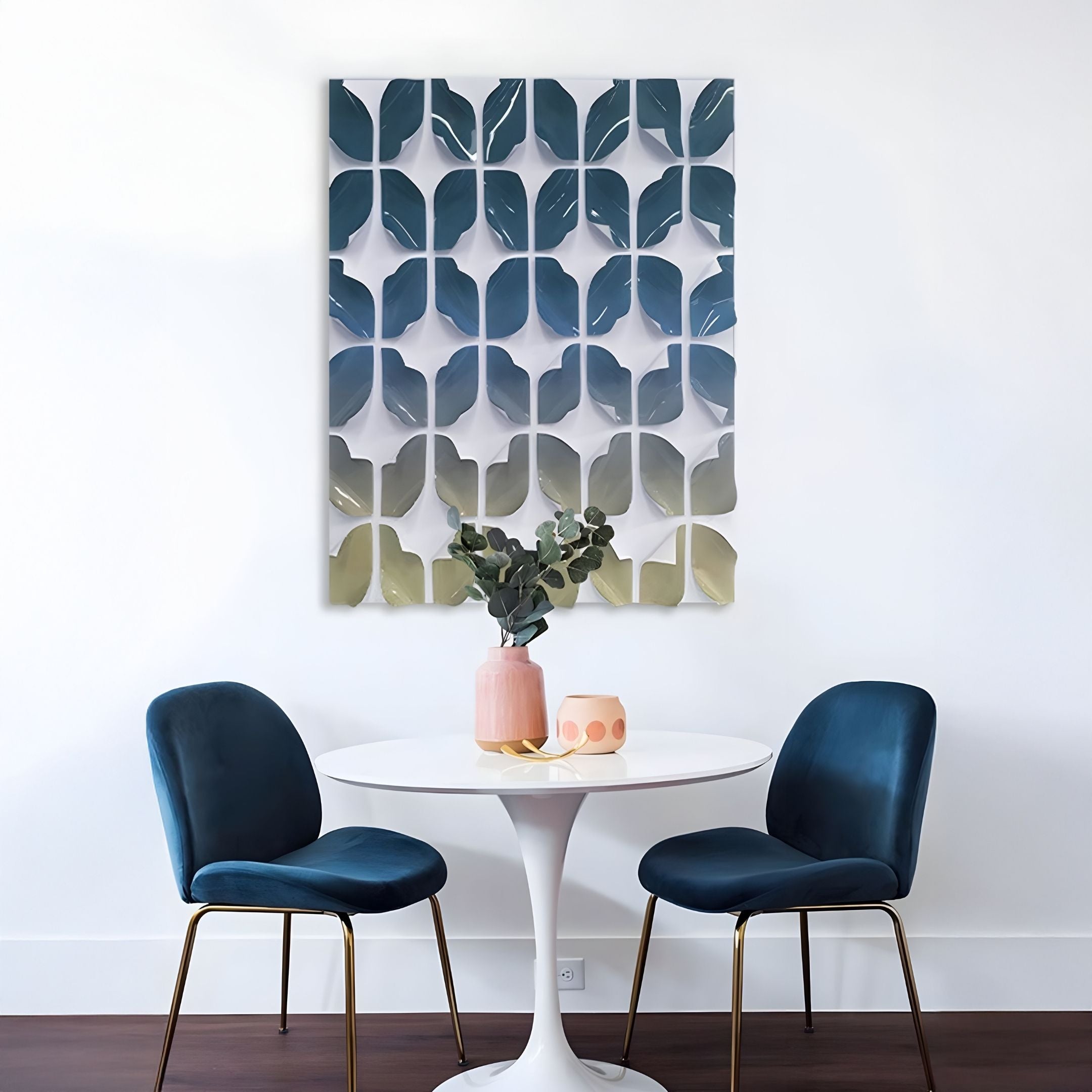 Foliora Navy & Sand Grid Leaf Acrylic 3D Wall Art