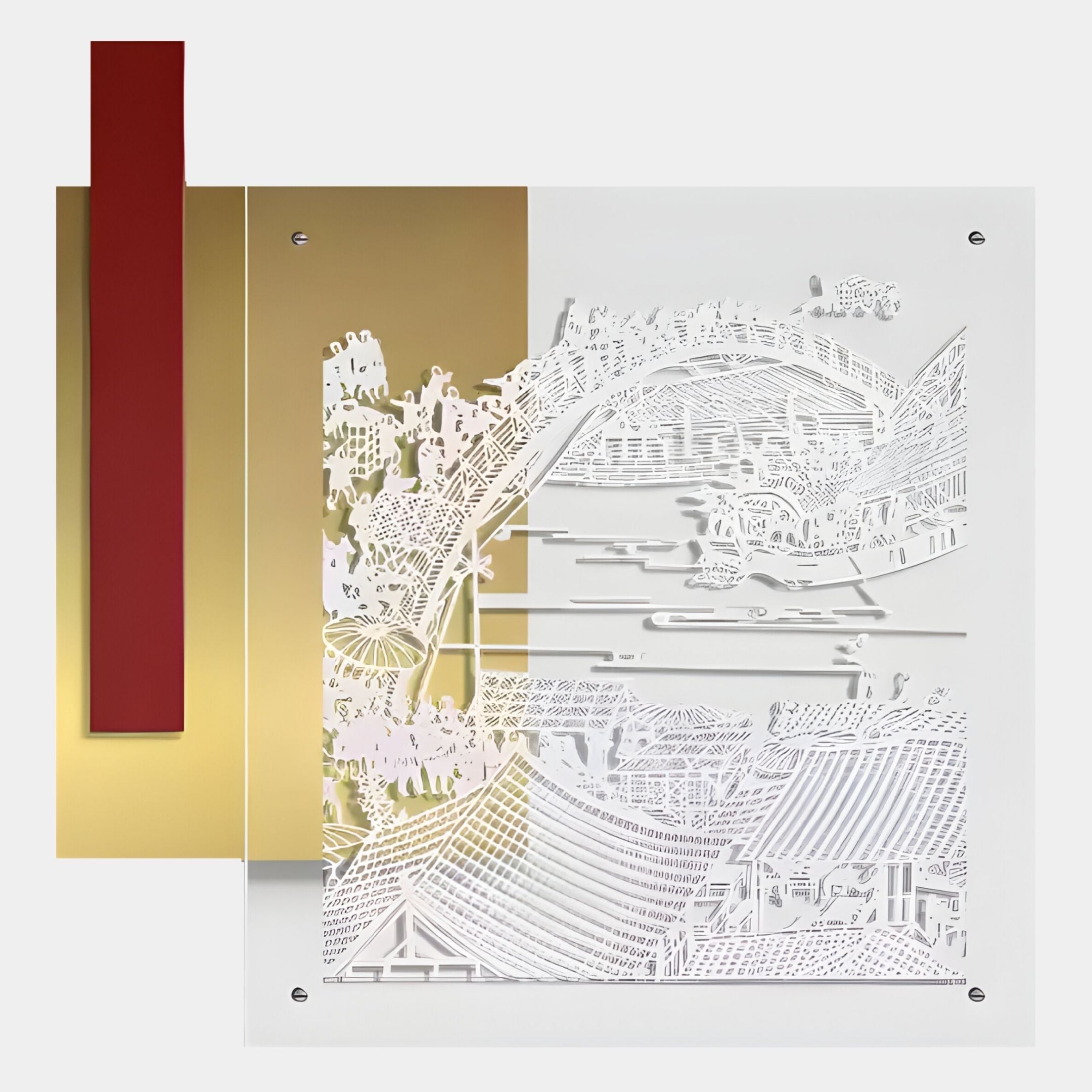 Inkarch Red & Gold Overlook Scene Acrylic 3D Wall Art