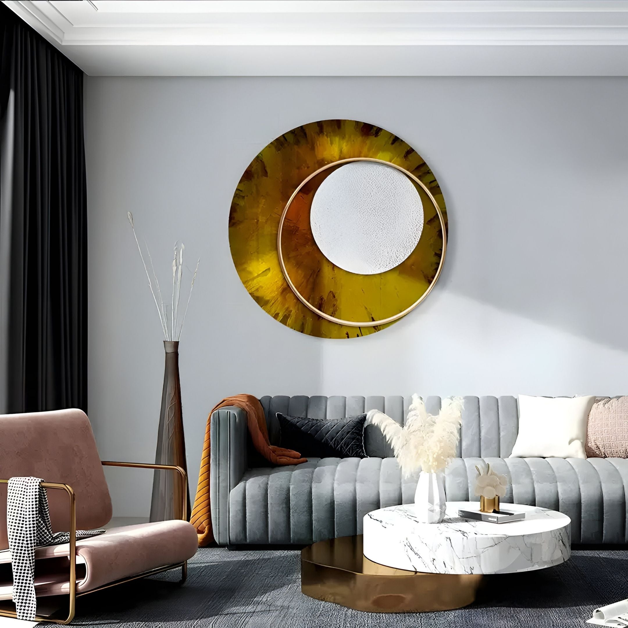 Solara Amber White Disc & Metal Ring 3D Wall Art