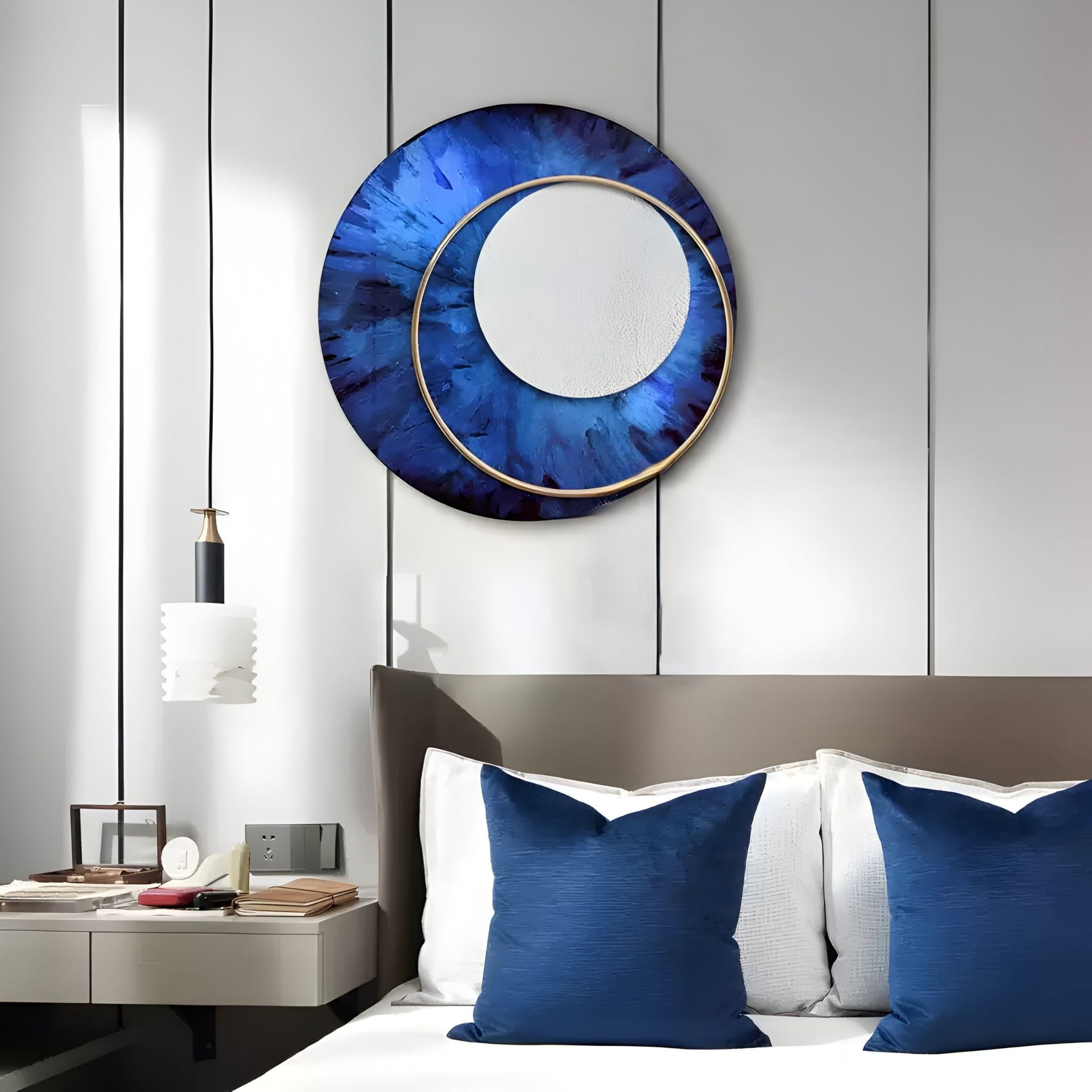 Solara Cobalt Blue White Disc & Metal Ring 3D Wall Art