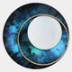 Solara Sapphire White Disc & Metal Ring 3D Wall Art featuring a textured white porcelain disc, gold iron ring, and deep blue-turquoise painted circular backdrop on a light background.