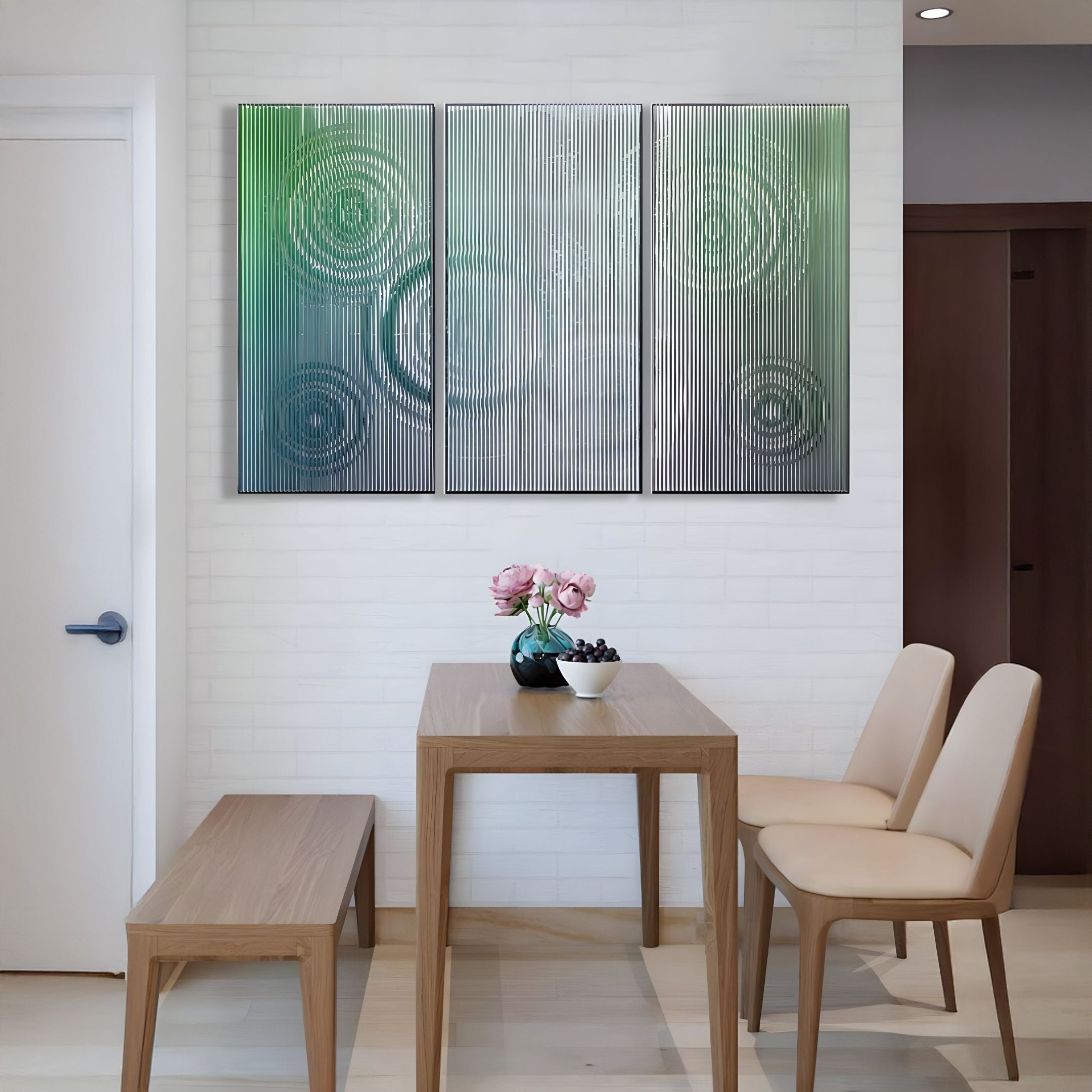 Cirquora Green Gradient Ripple Triptych Acrylic 3D Wall Art