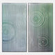 Cirquora Green II Gradient Ripple Diptych Acrylic 3D Wall Art by Giant Sculptures, two vertical panels with layered acrylic ripple circles in silver-green to forest green gradient, vertical ribbing, on a light background.