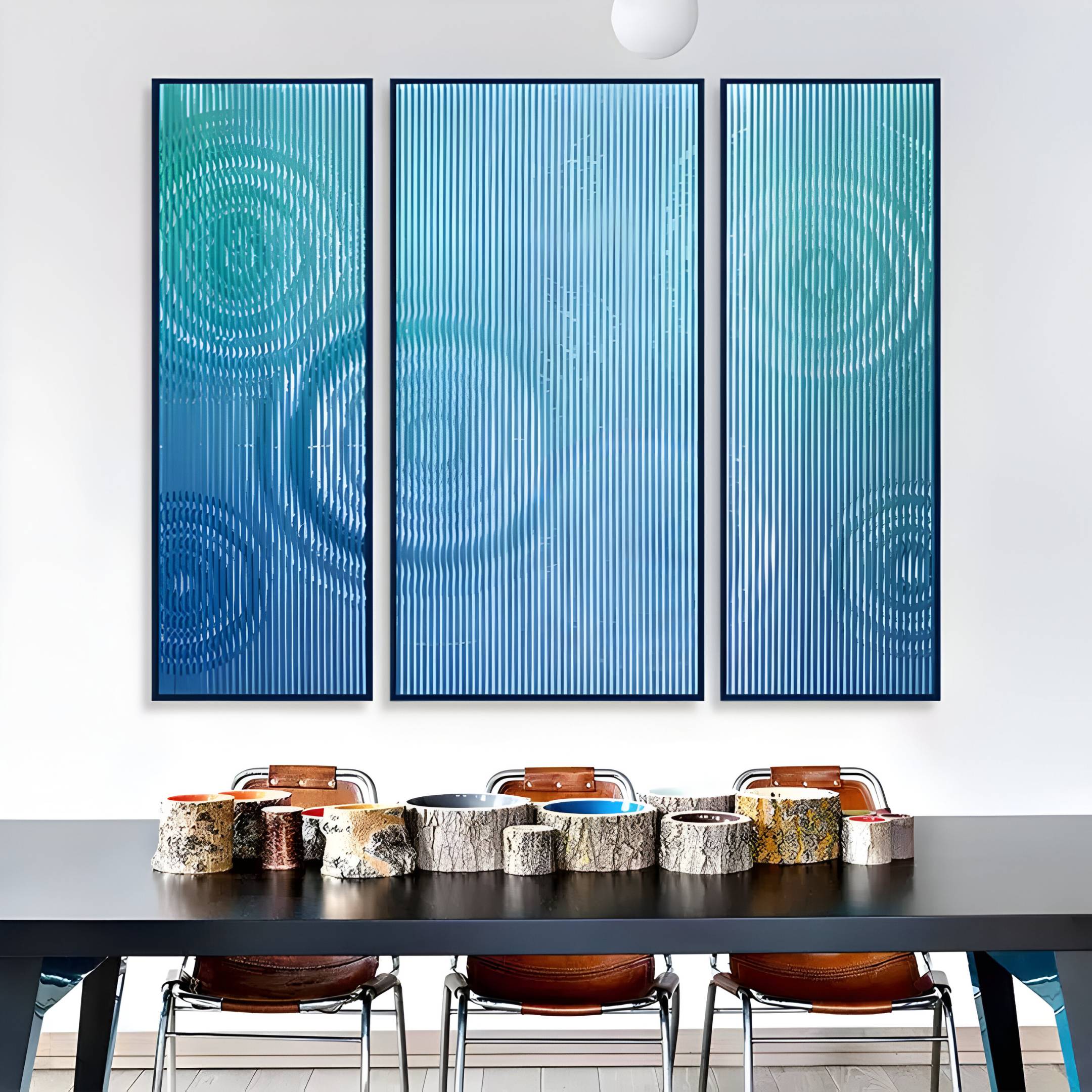 Cirquora Blue Gradient Ripple Triptych Acrylic 3D Wall Art
