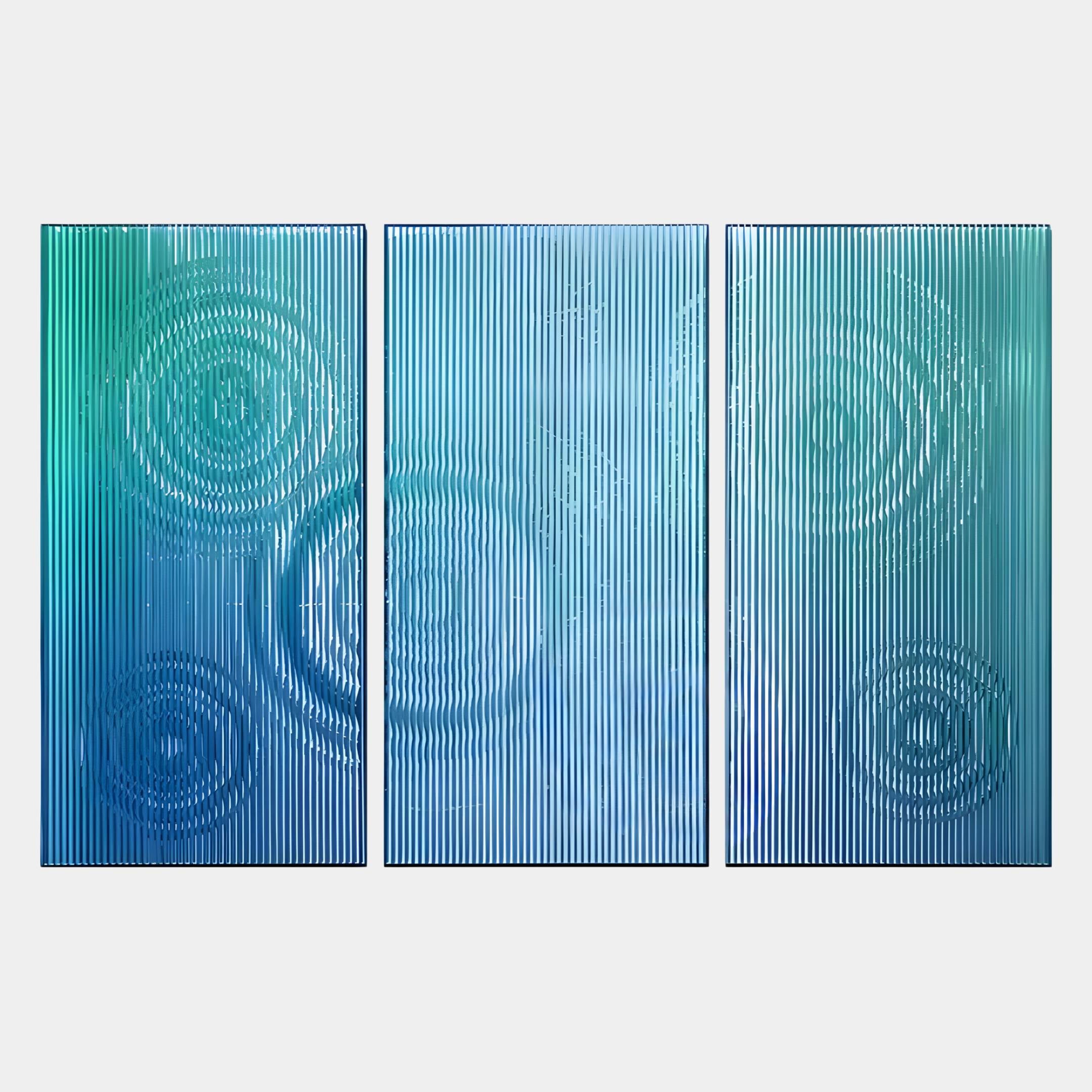 Cirquora Blue Gradient Ripple Triptych Acrylic 3D Wall Art