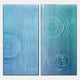 Cirquora Blue II Gradient Ripple Diptych Acrylic 3D Wall Art by Giant Sculptures featuring two blue-to-teal gradient panels with vertical acrylic fins and concentric ripple patterns, shown against a light background.