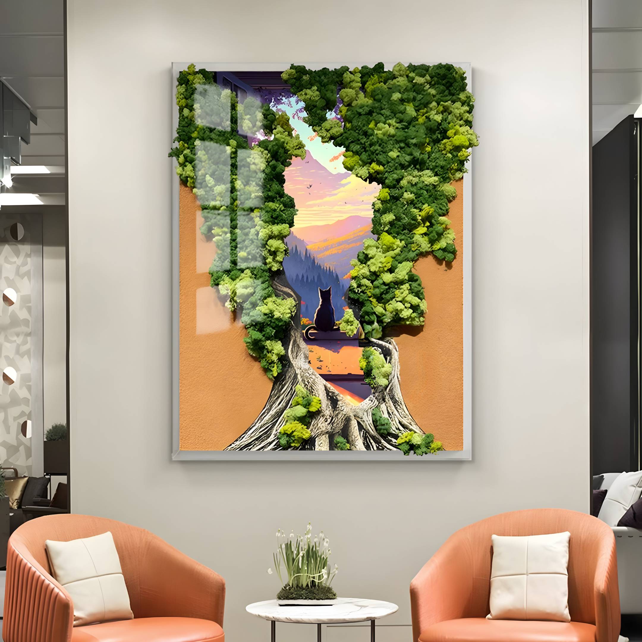 Truvira Sunset Watch Cat Moss Framed 3D Wall Art