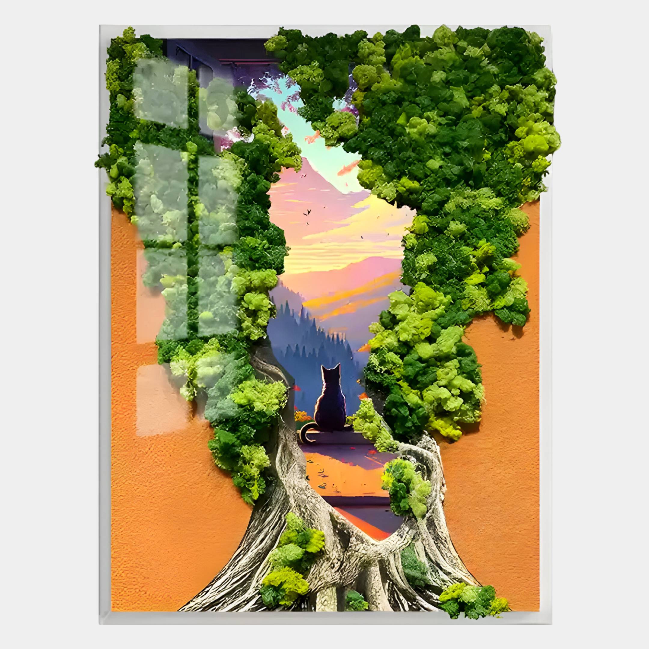 Truvira Sunset Watch Cat Moss Framed 3D Wall Art