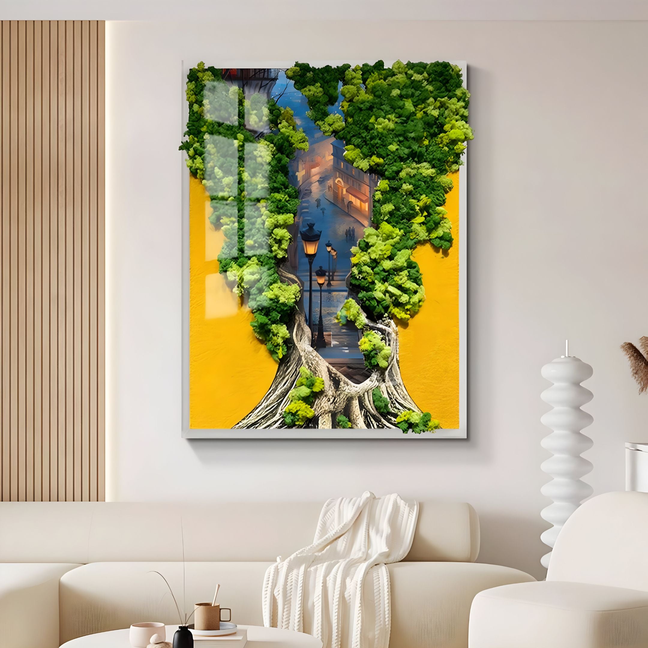 Truvira Evening Stroll City Scene Moss Framed 3D Wall Art