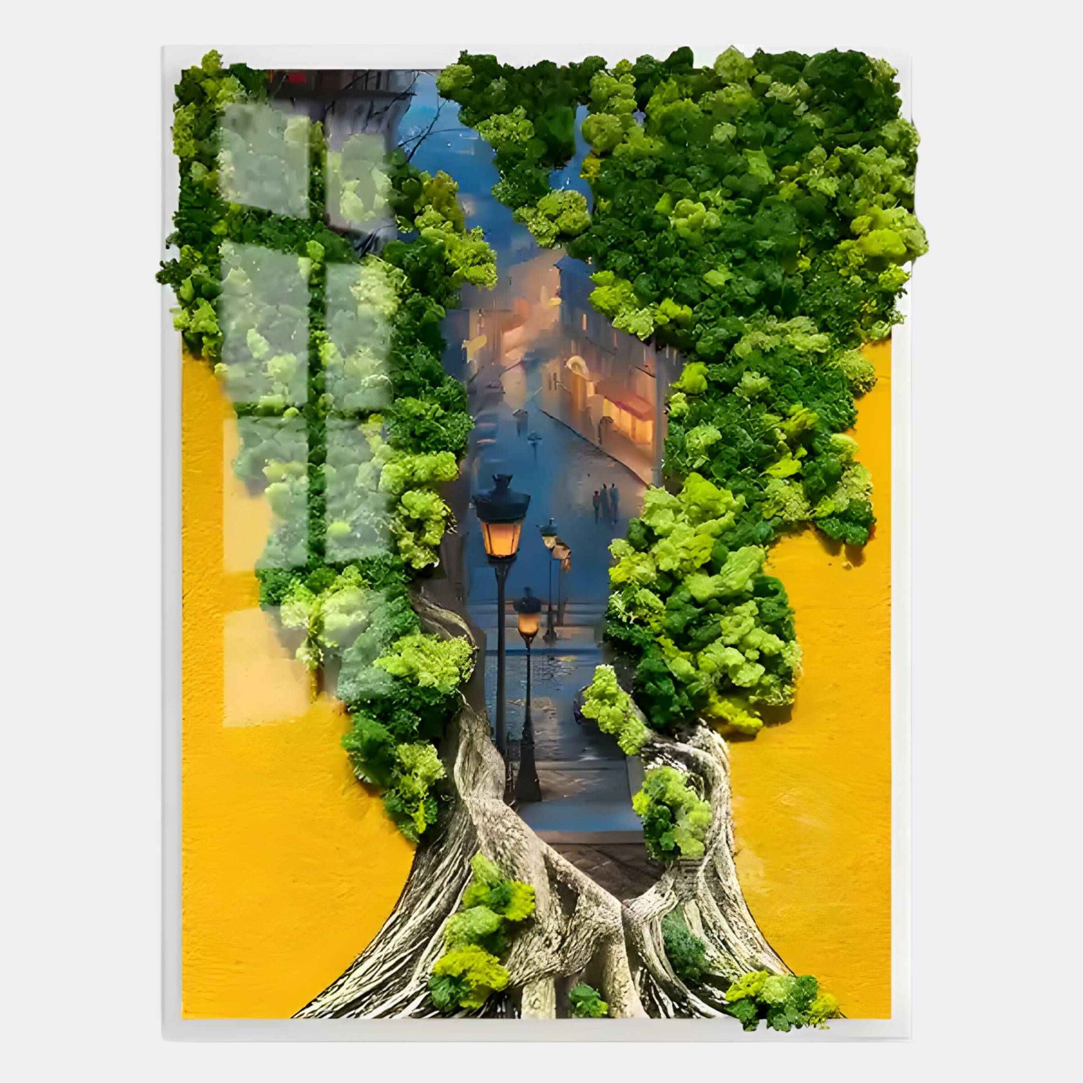 Truvira Evening Stroll City Scene Moss Framed 3D Wall Art