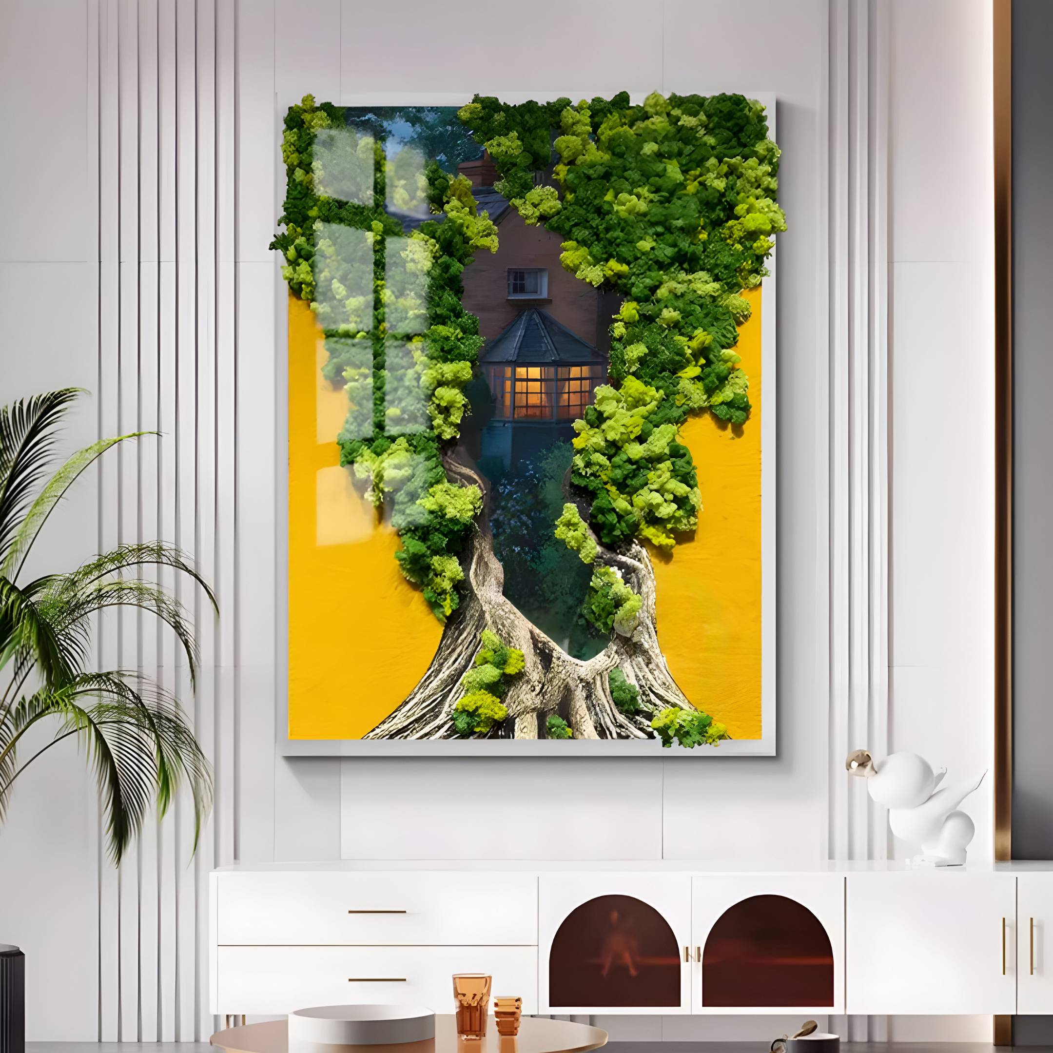 Truvira Autumn Porch House Moss Framed 3D Wall Art