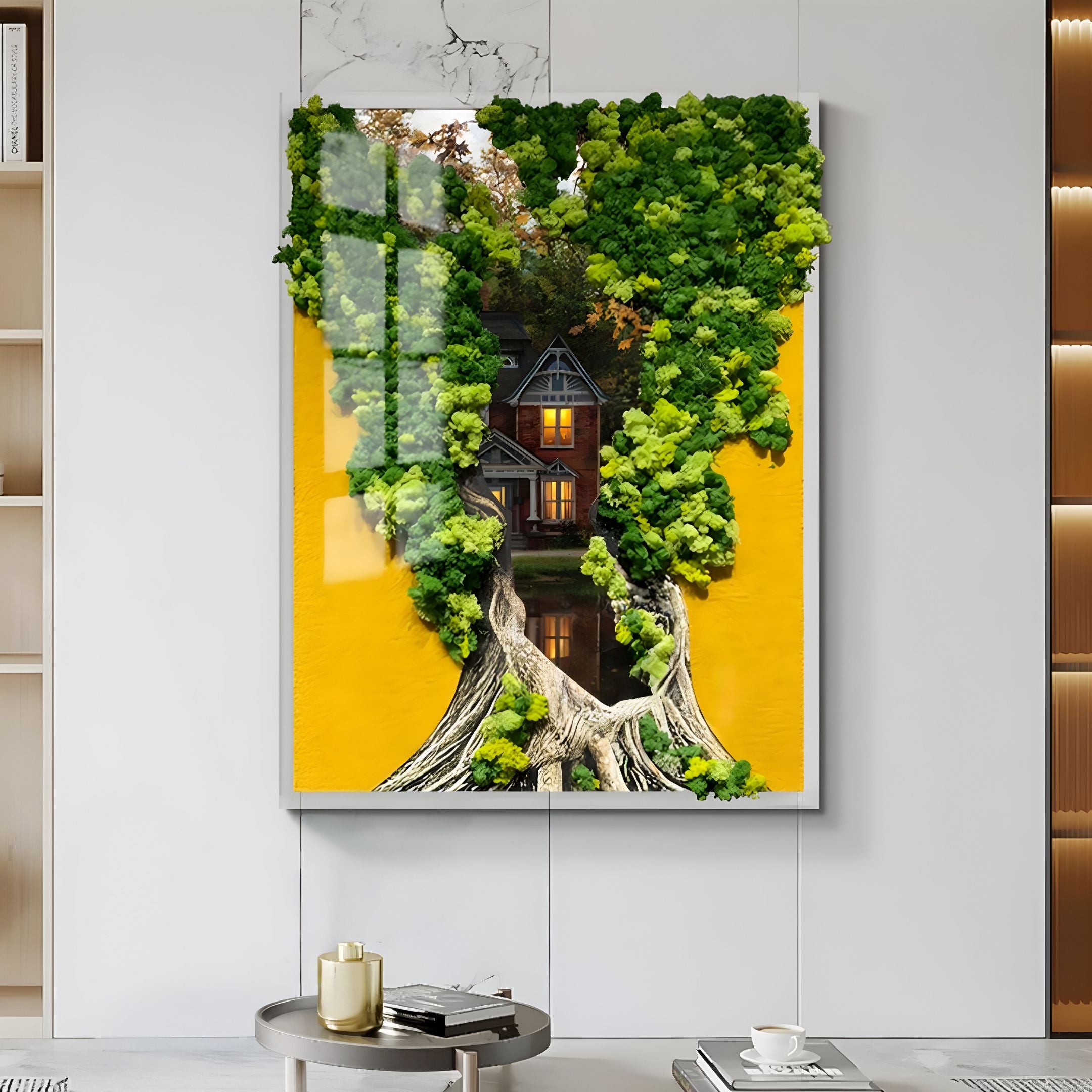 Truvira Autumn Porch House Moss Framed 3D Wall Art