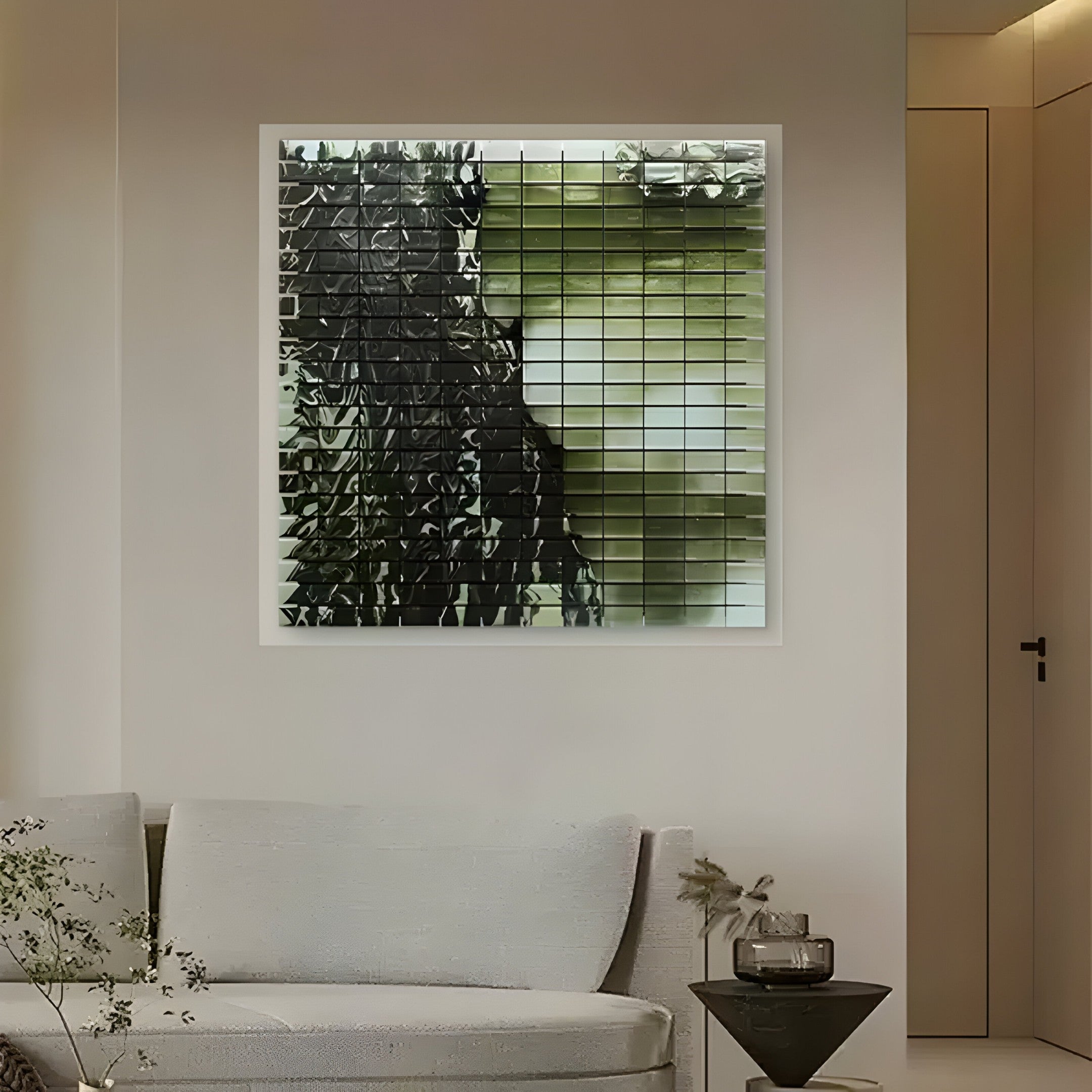 Miravax Olive Ripple Grid Acrylic 3D Wall Art