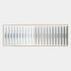 Straviu White Flow Stripe Acrylic 3D Wall Art featuring staggered vertical acrylic slats in white, grey, and charcoal tones within a slim gold-toned frame, shown on a light background.