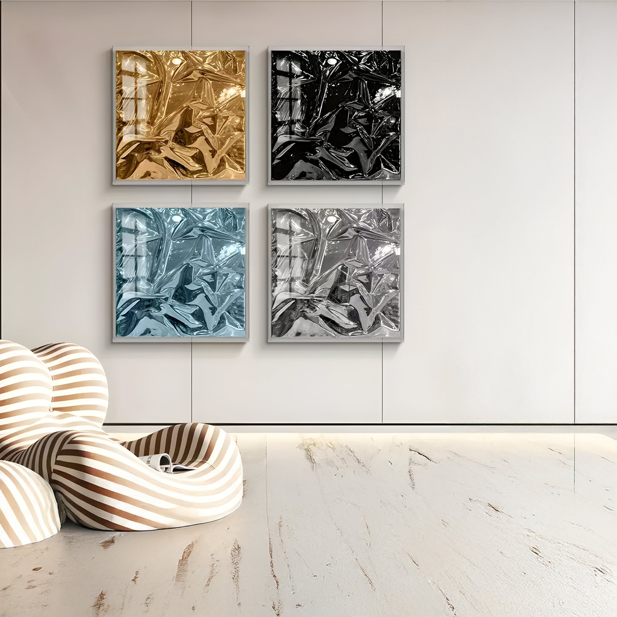 Moden Silver Metallic Flow Leather 3D Wall Art