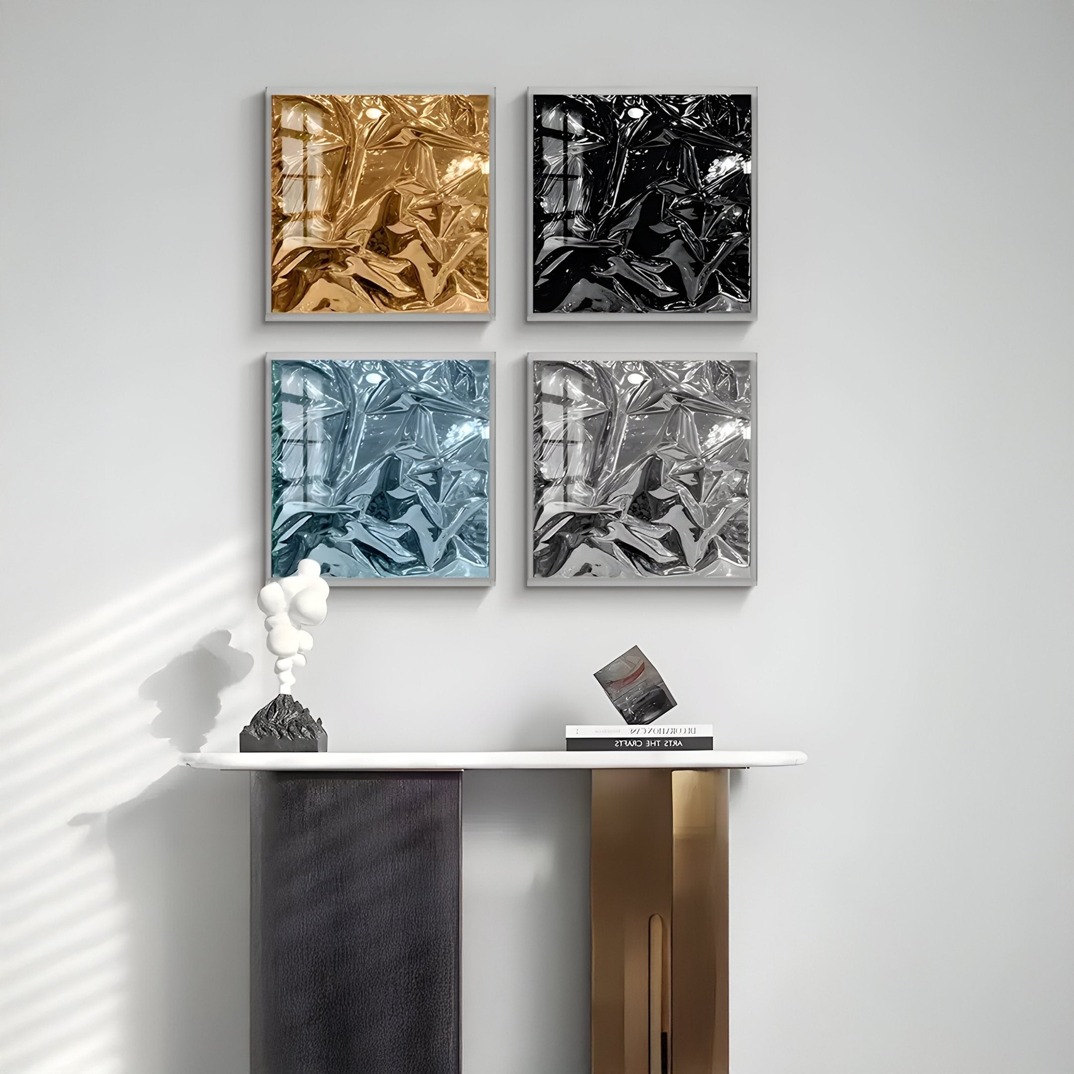 Moden Steel Blue Metallic Flow Leather 3D Wall Art