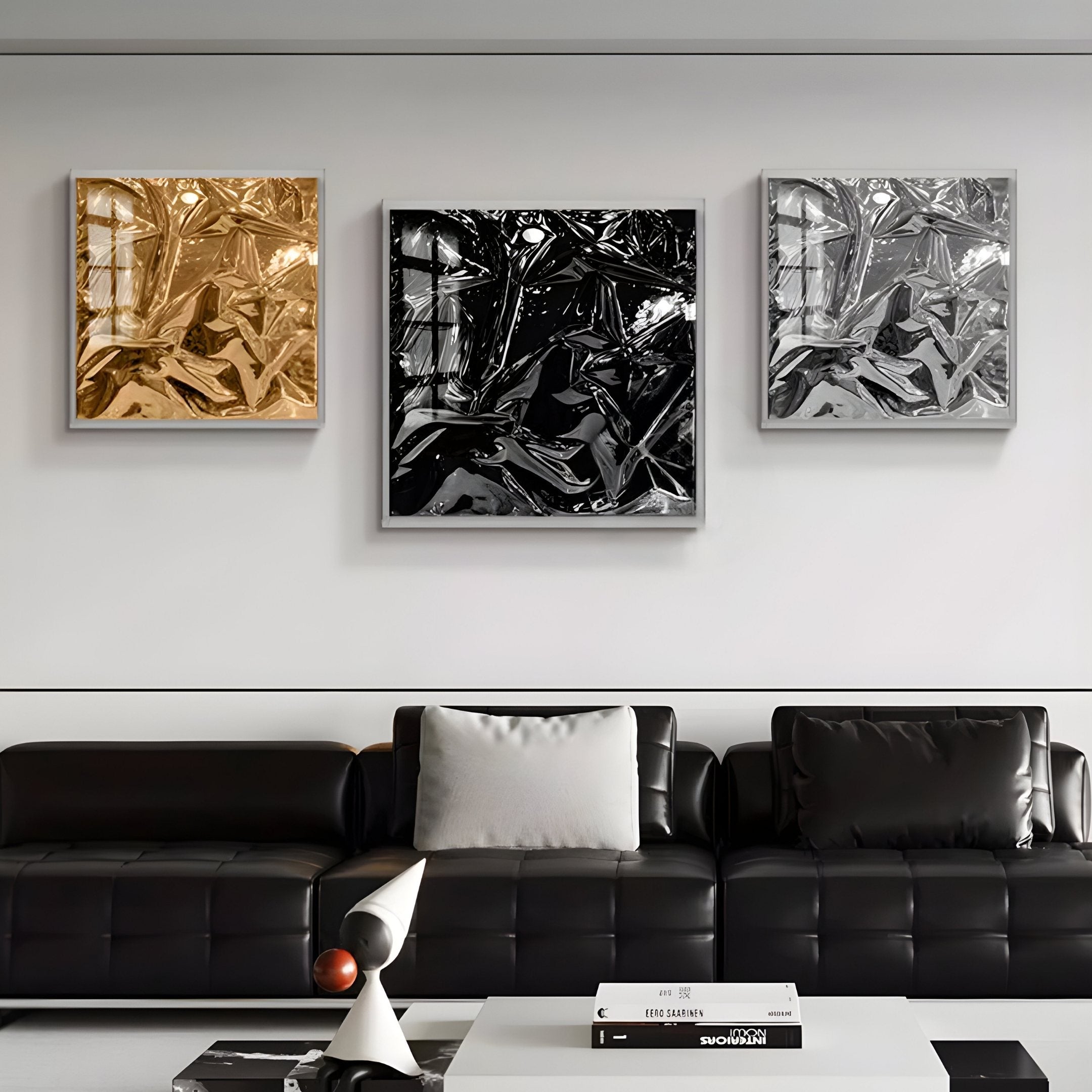 Moden Obsidian Black Metallic Flow Leather 3D Wall Art