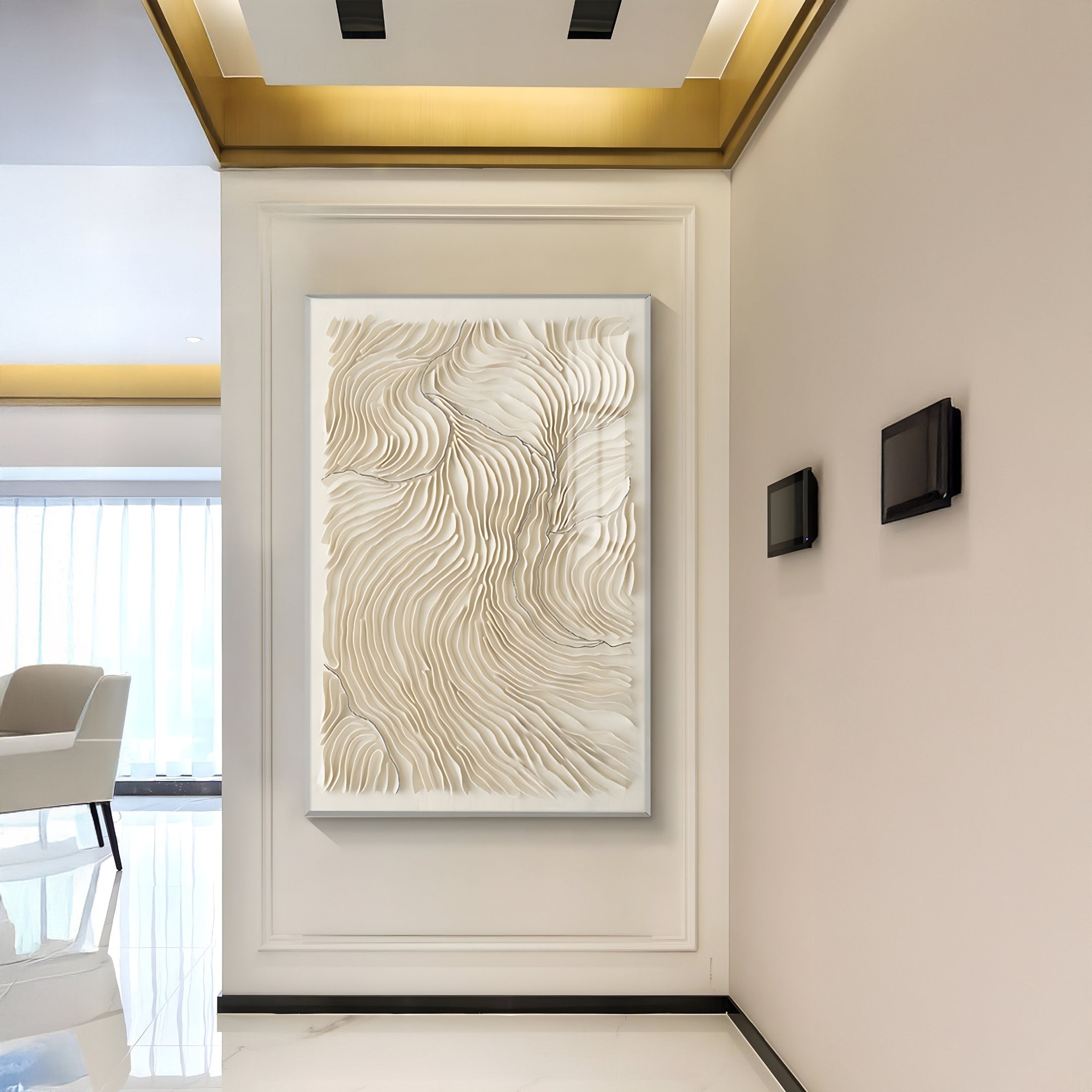 Contour Ivory Drift Layered Wave Texture Felt 3D Wall Art