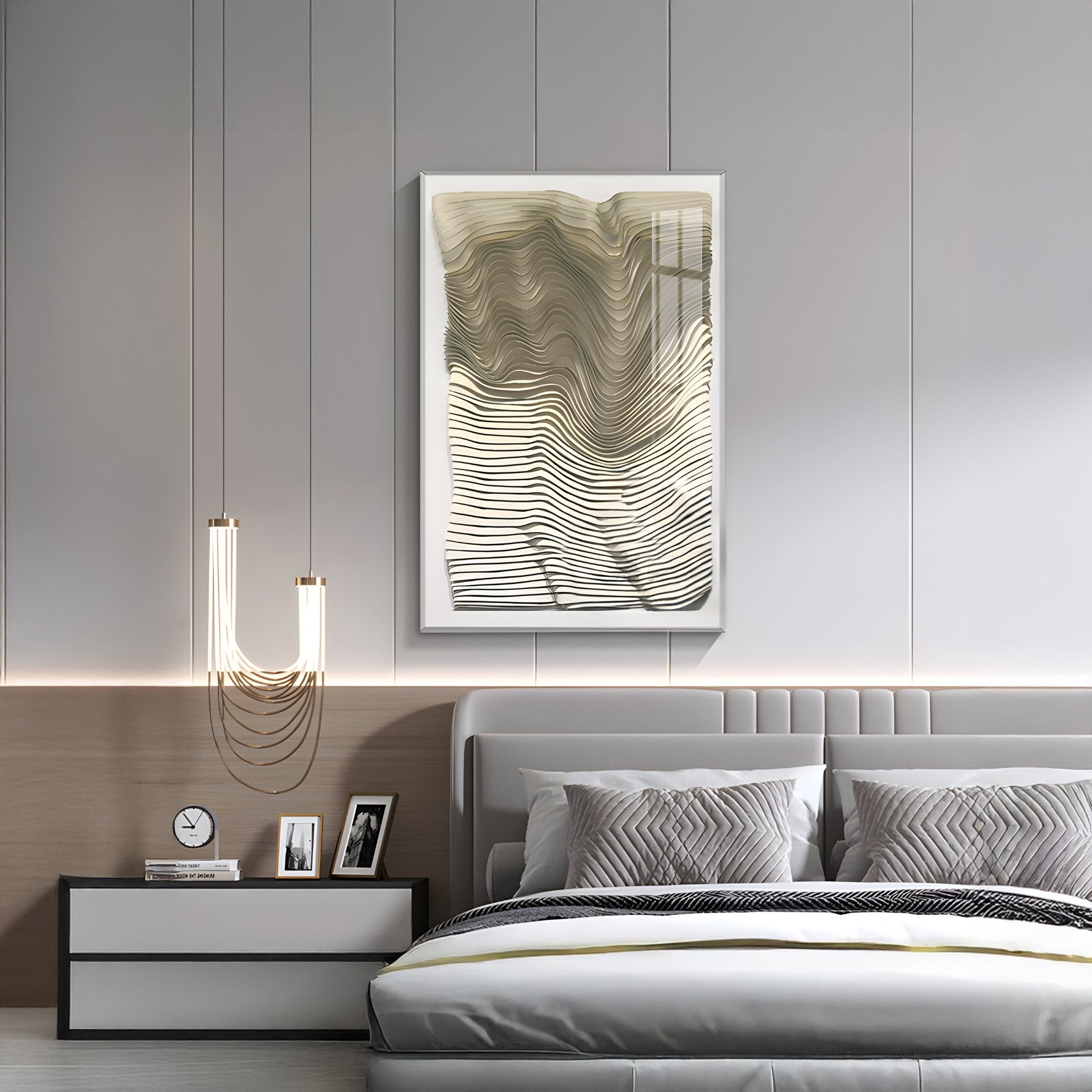 Contour Olive Fade Vertical Ripple Pattern Felt 3D Wall Art