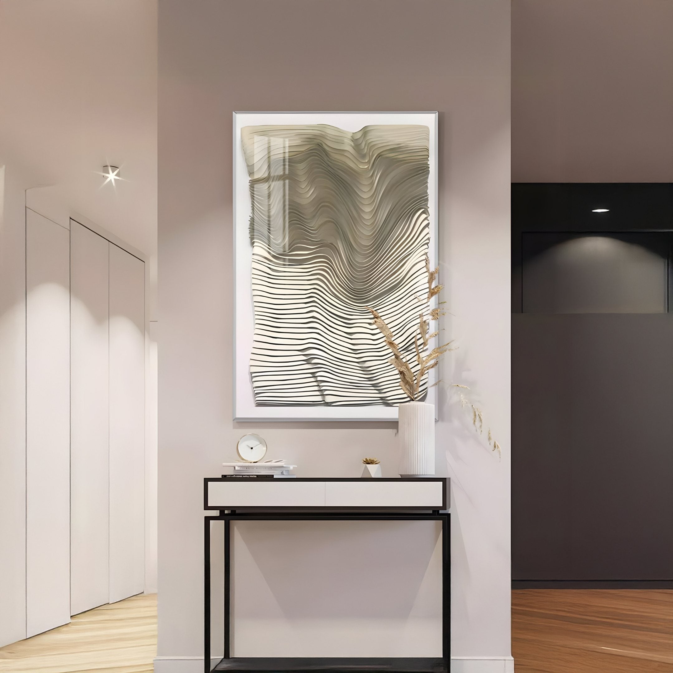 Contour Olive Fade Vertical Ripple Pattern Felt 3D Wall Art