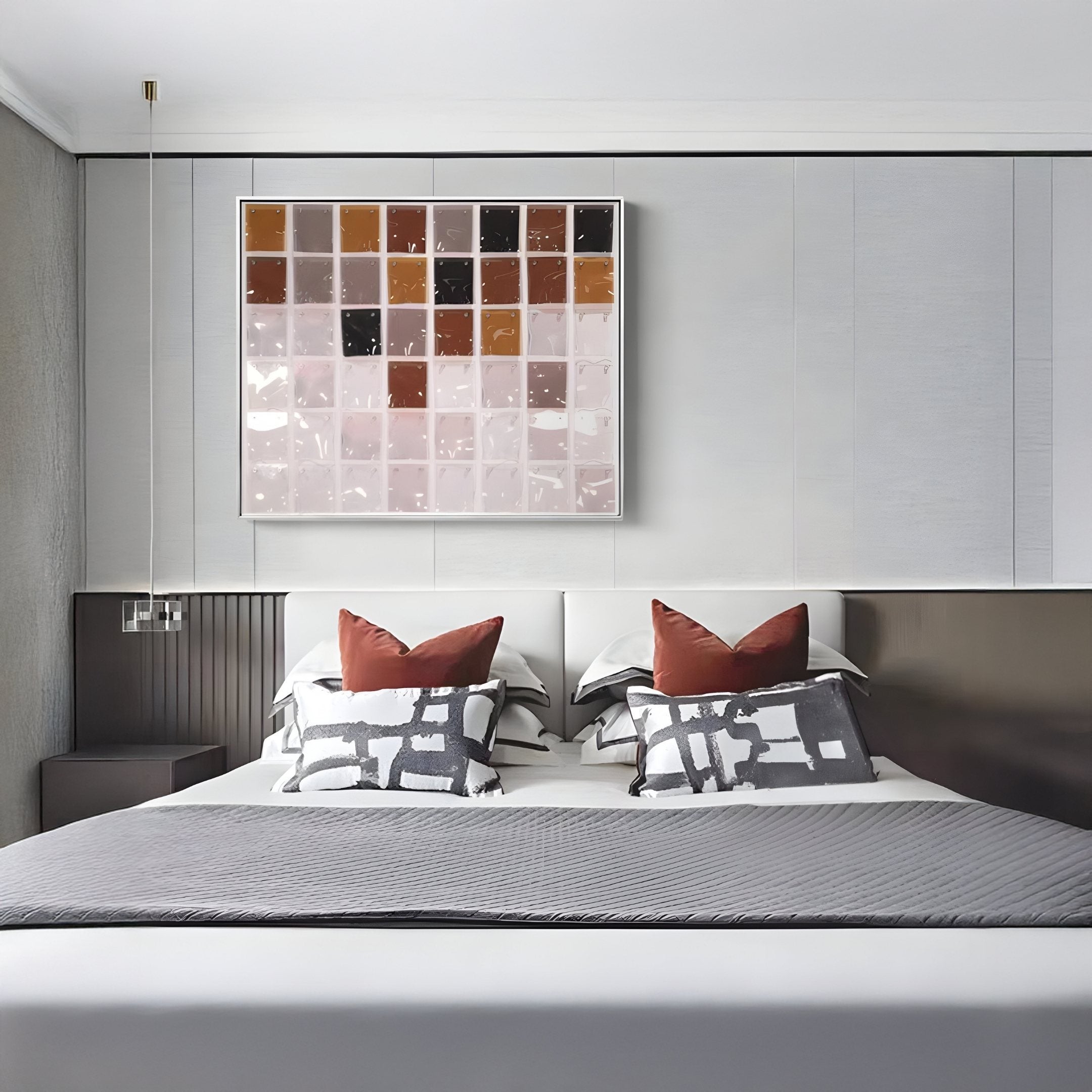 Matrix III Blush Brown Harmony Mosaic Grid Acrylic 3D Wall Art