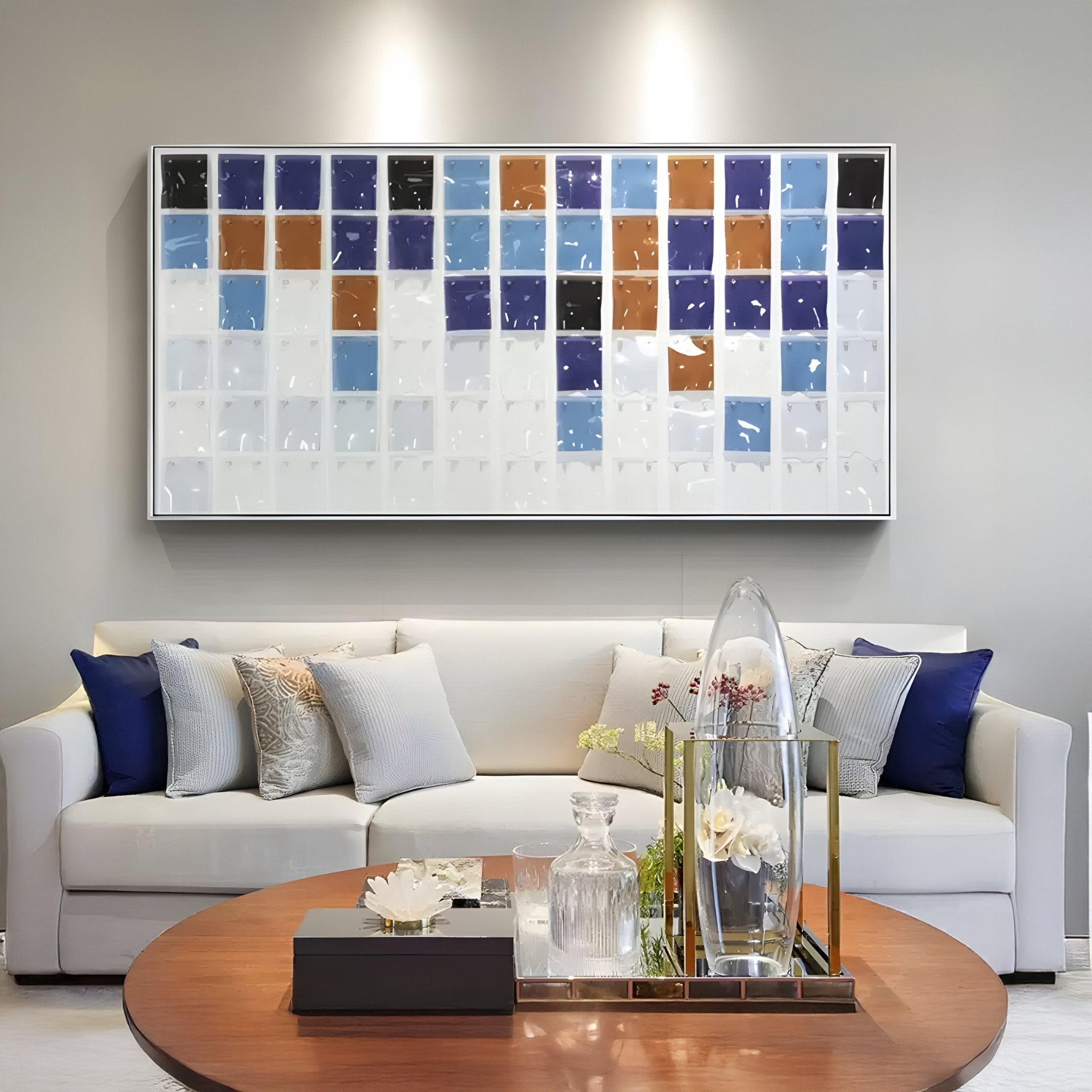 Matrix II Blue & Brown Gradient Mosaic Grid Acrylic 3D Wall Art