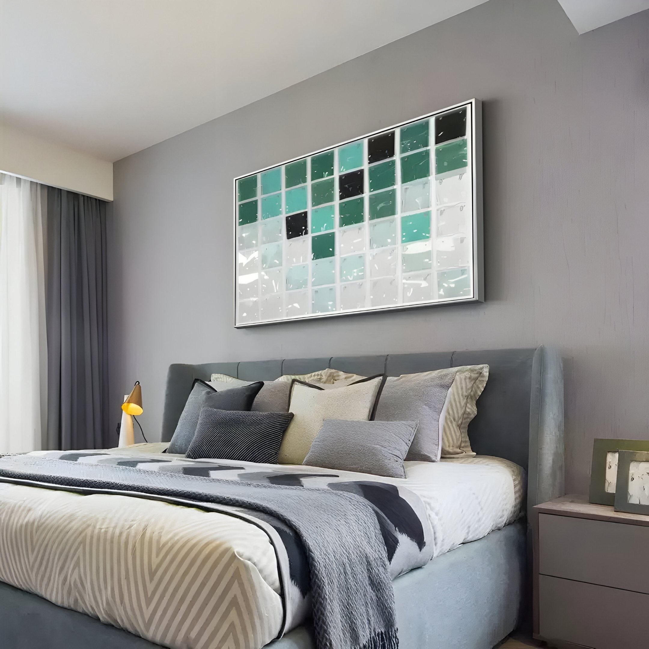 Matrix II Teal Fade Mosaic Grid Acrylic 3D Wall Art